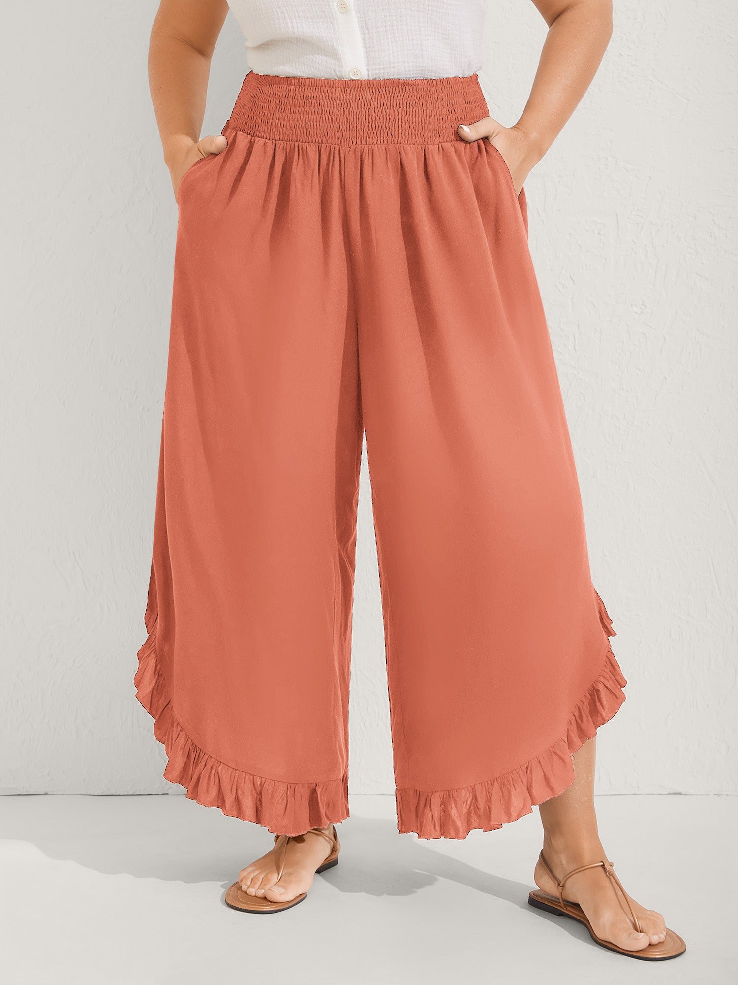 Ruffled Curvy Hem Wide-Leg Pants - Image 50