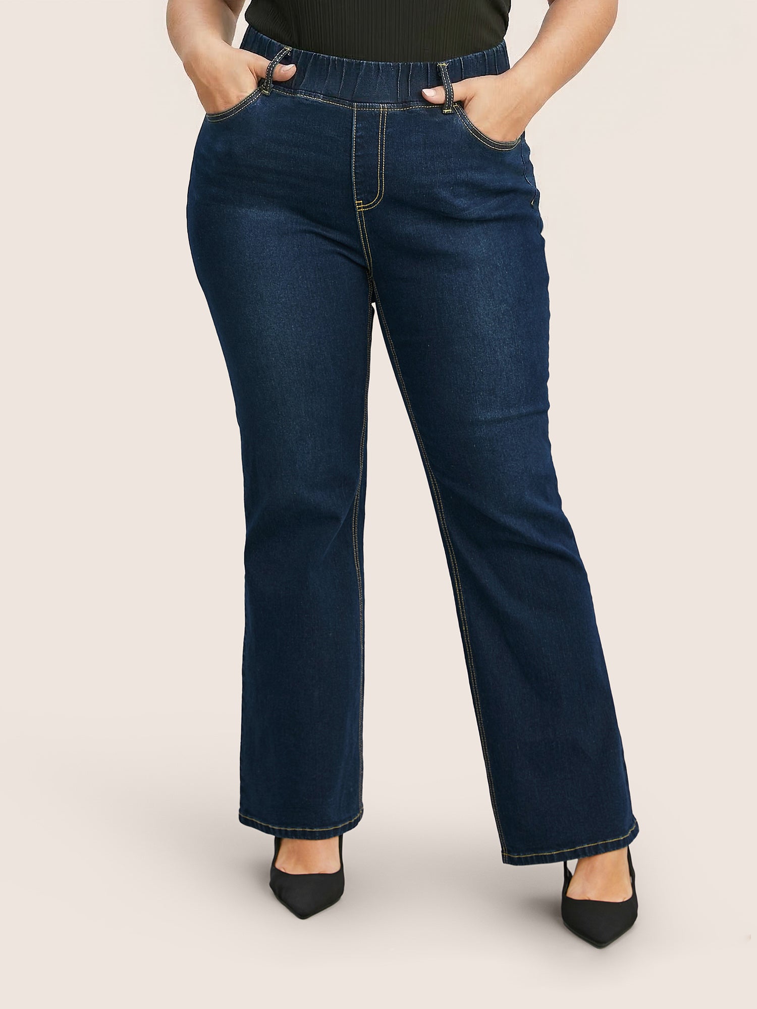 Elastic Waist Stretchy Bootcut Flared Jeans - Image 4