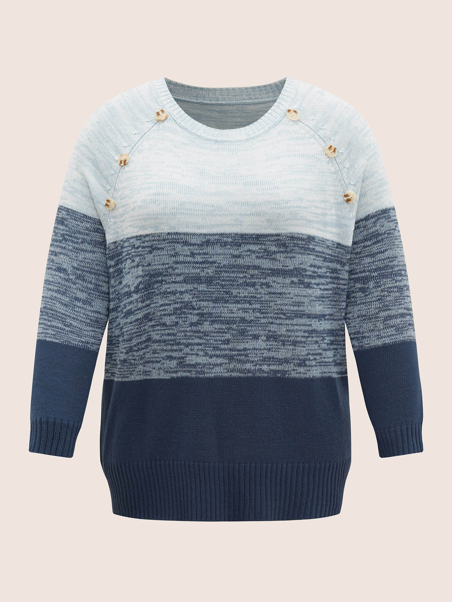 Colorblock Contrast Heather Button Detail Pullover - Image 14