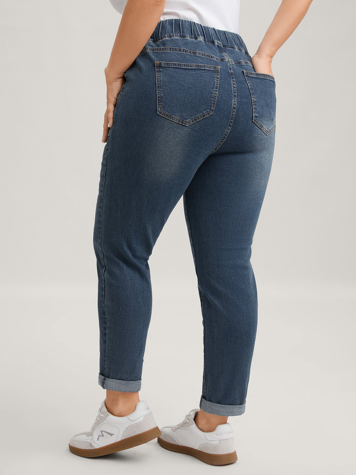 Pull-On Drawstring Folded Hem Boyfriend Jeans - Image 6