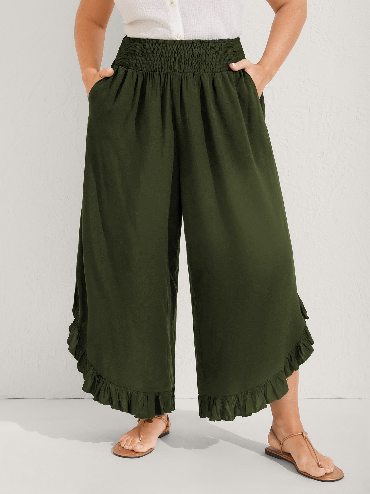 Ruffled Curvy Hem Wide-Leg Pants - Image 29