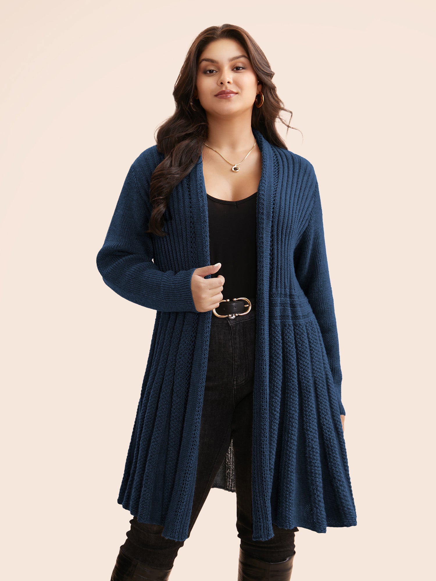 Textured Kimono Collar Long Cardigan - Image 9