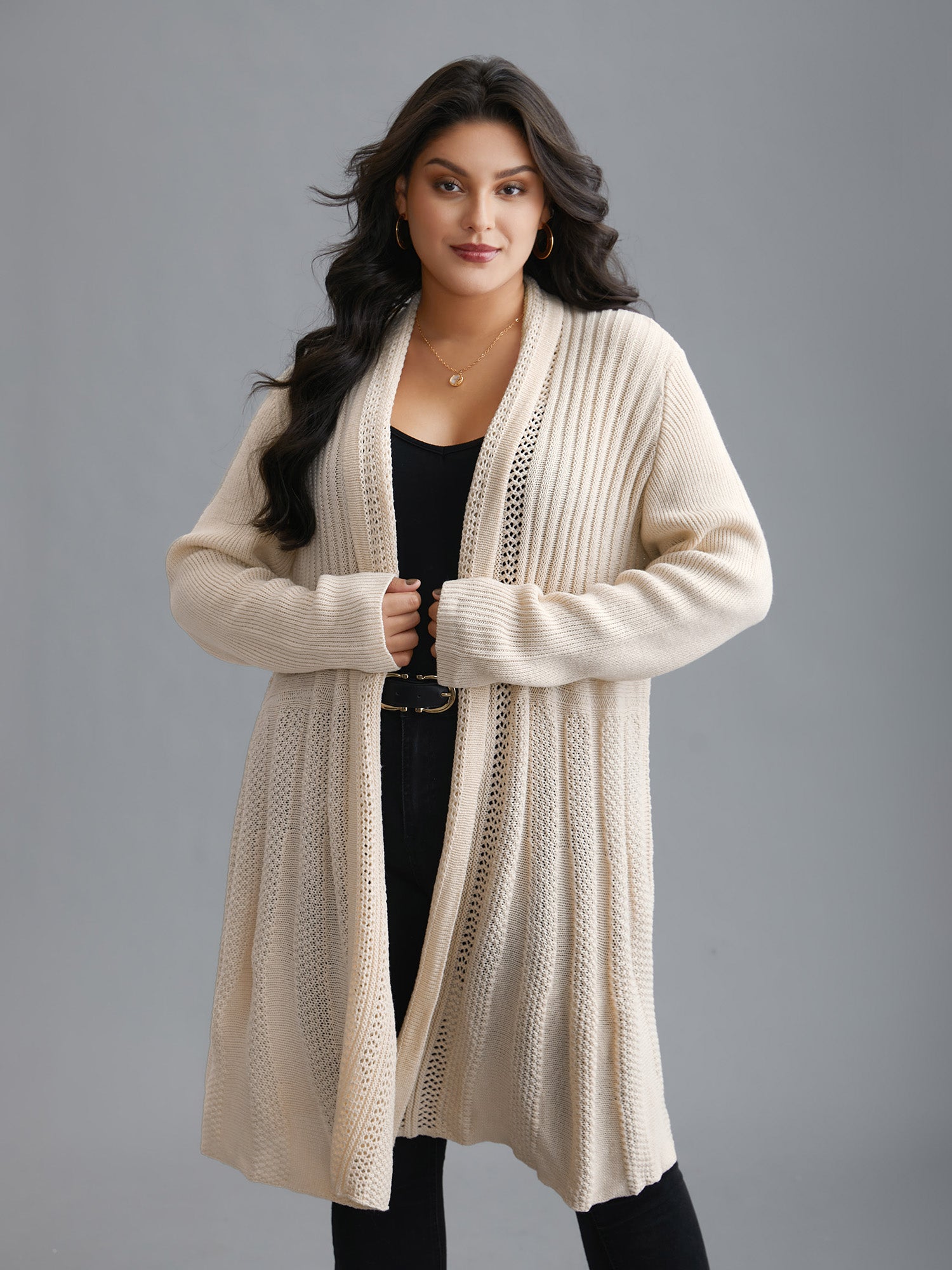 Textured Kimono Collar Long Cardigan - Image 27