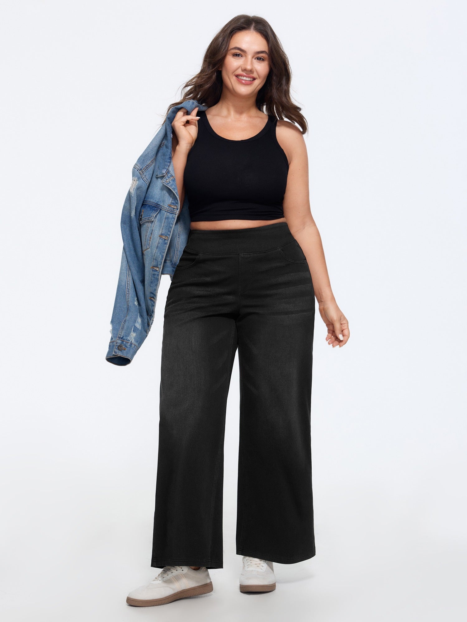 Stretchy Pull-On Wide-Leg Knit Jeans - Image 20