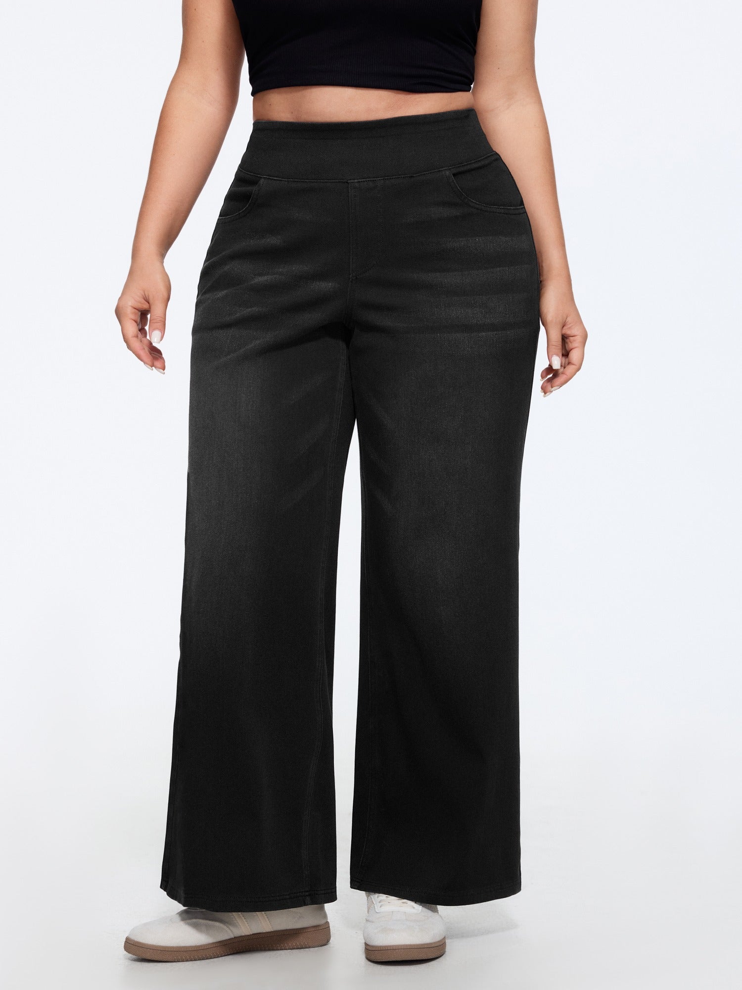 Stretchy Pull-On Wide-Leg Knit Jeans - Image 21