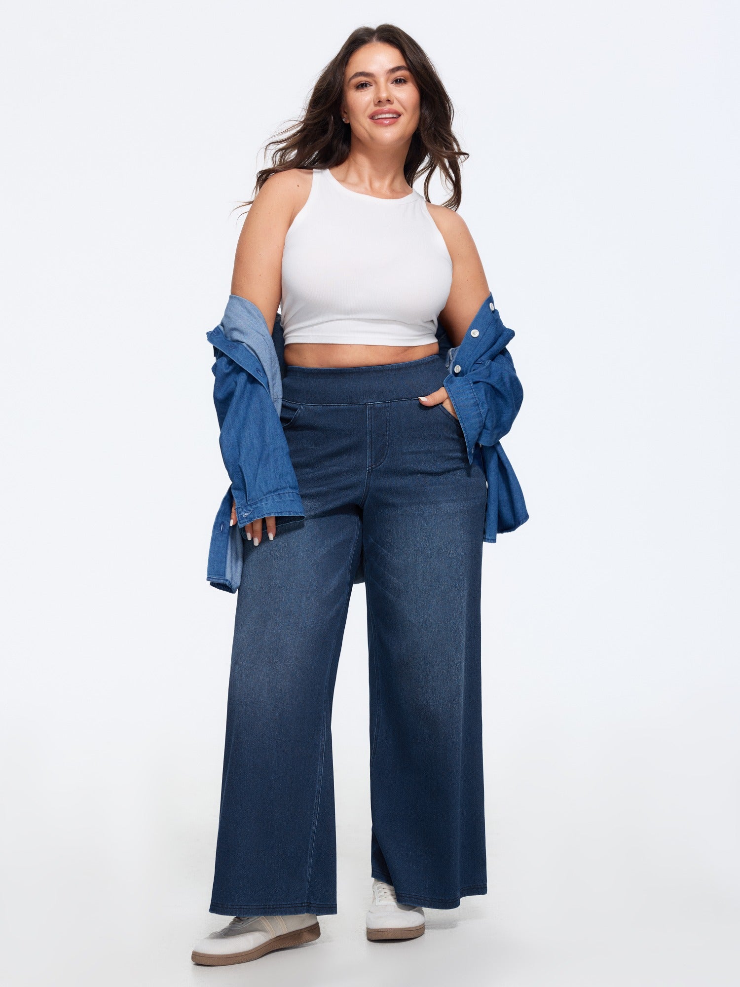 Stretchy Pull-On Wide-Leg Knit Jeans - Image 12