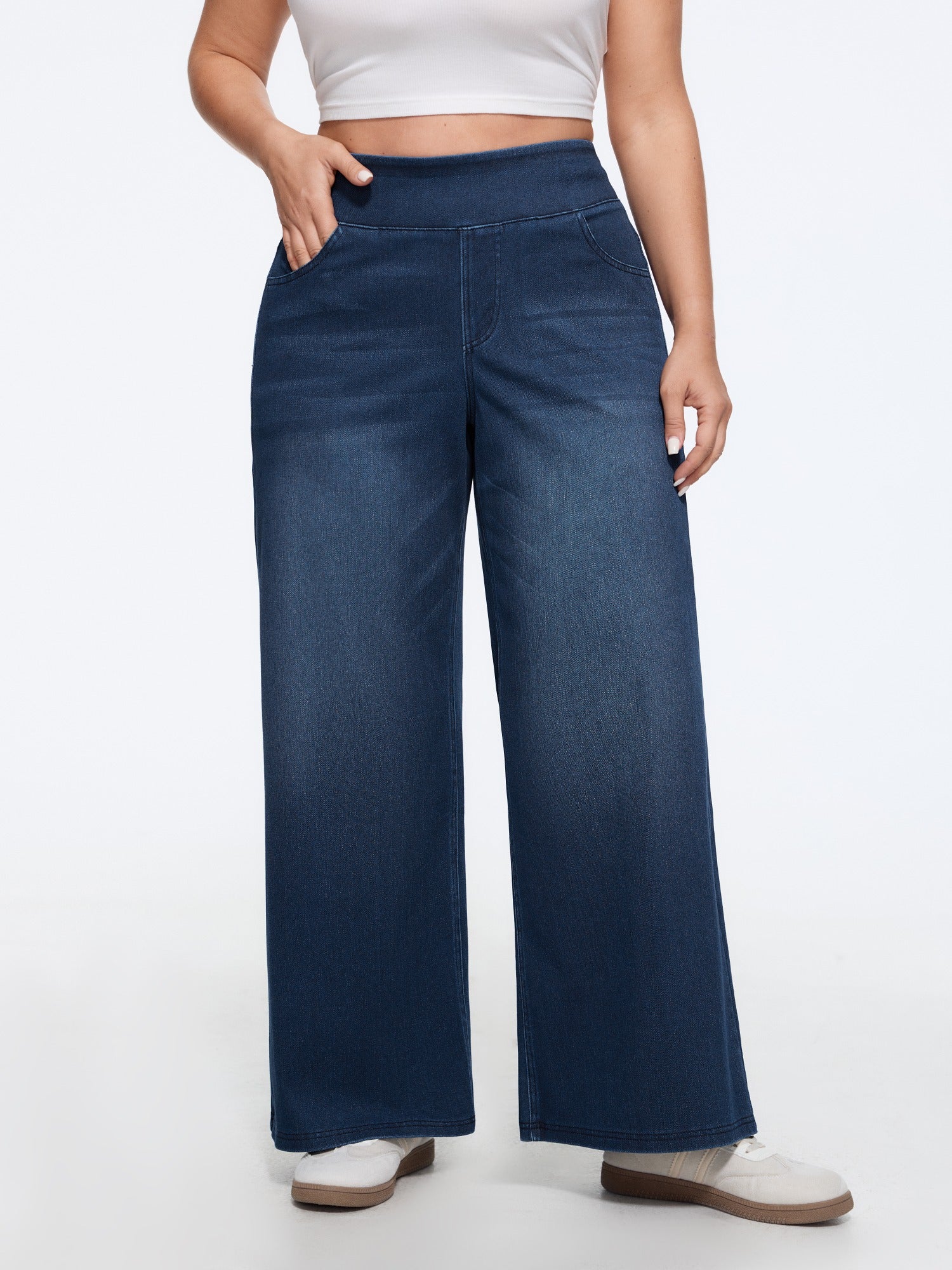 Stretchy Pull-On Wide-Leg Knit Jeans - Image 13