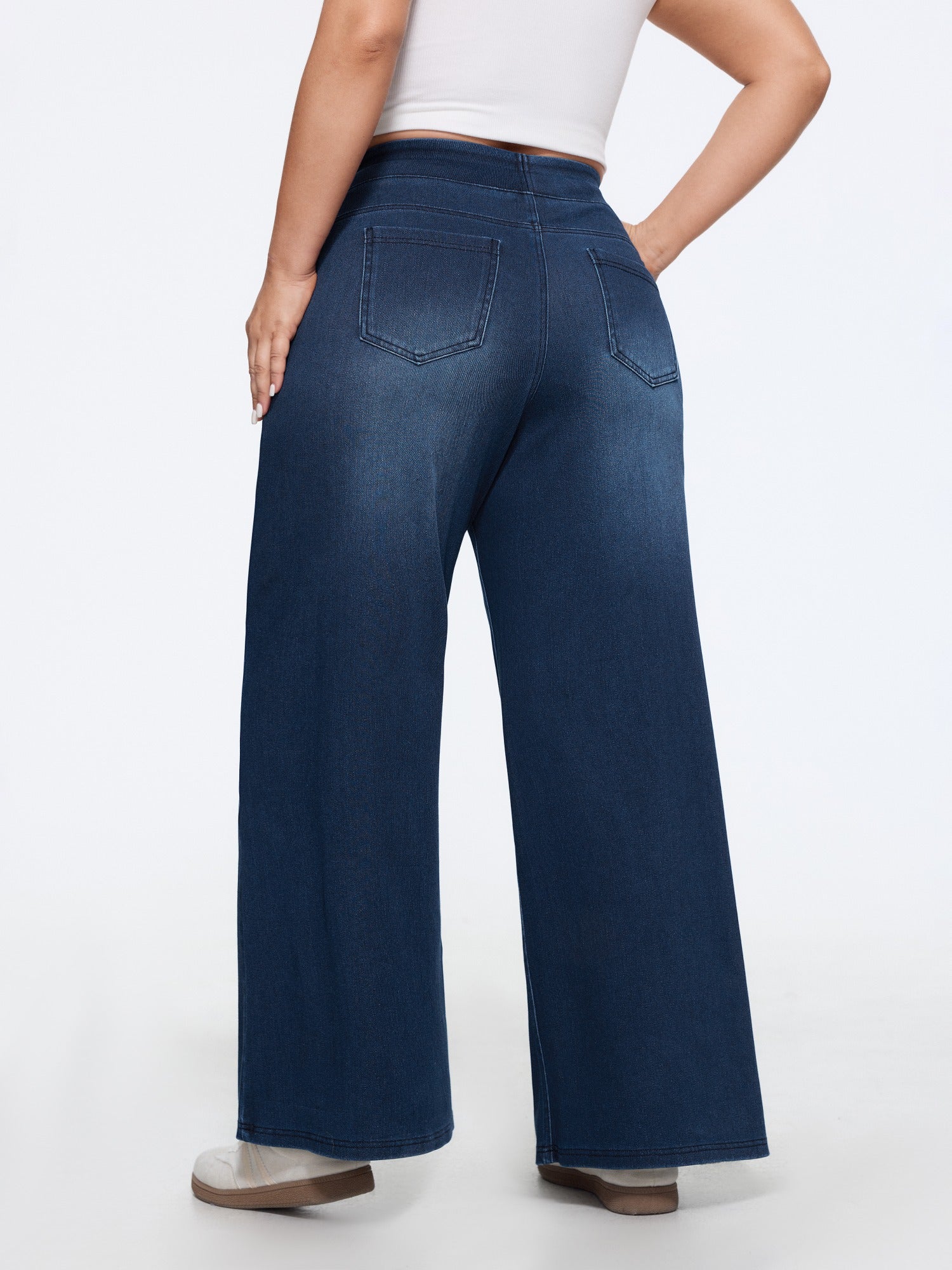 Stretchy Pull-On Wide-Leg Knit Jeans - Image 14