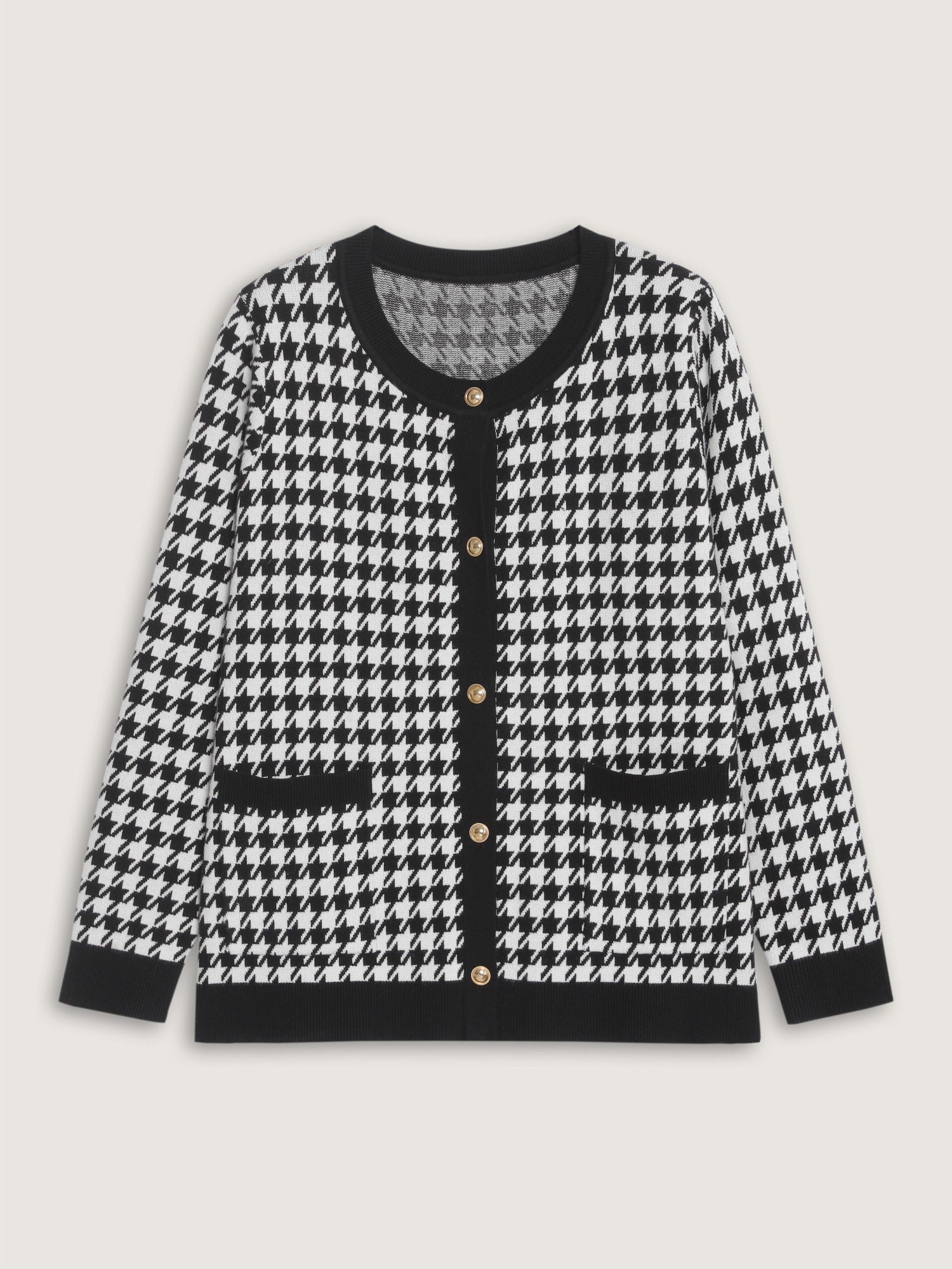 Supersoft Round Neck Button Houndstooth Cardigan - Image 9