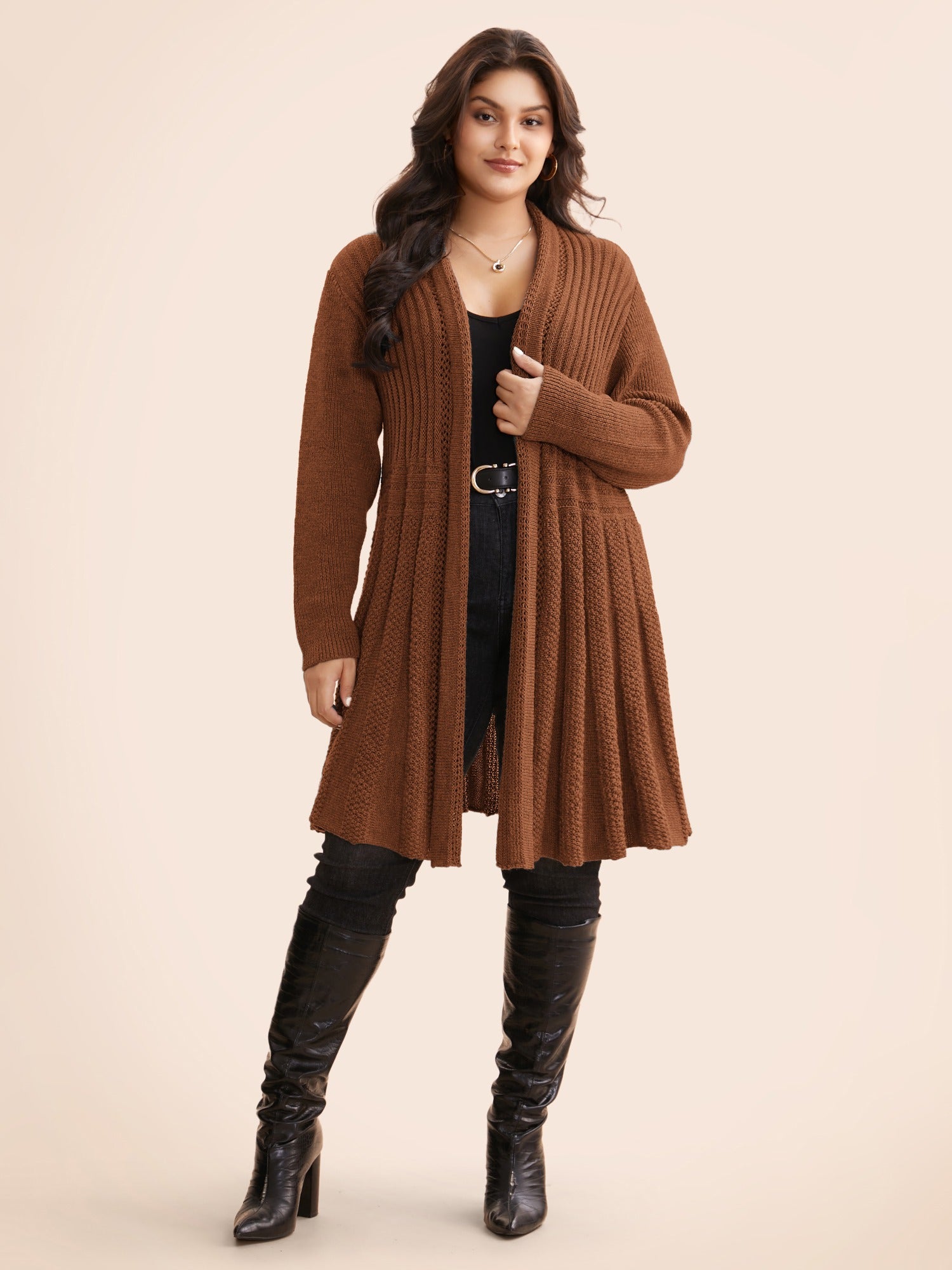 Textured Kimono Collar Long Cardigan - Image 44