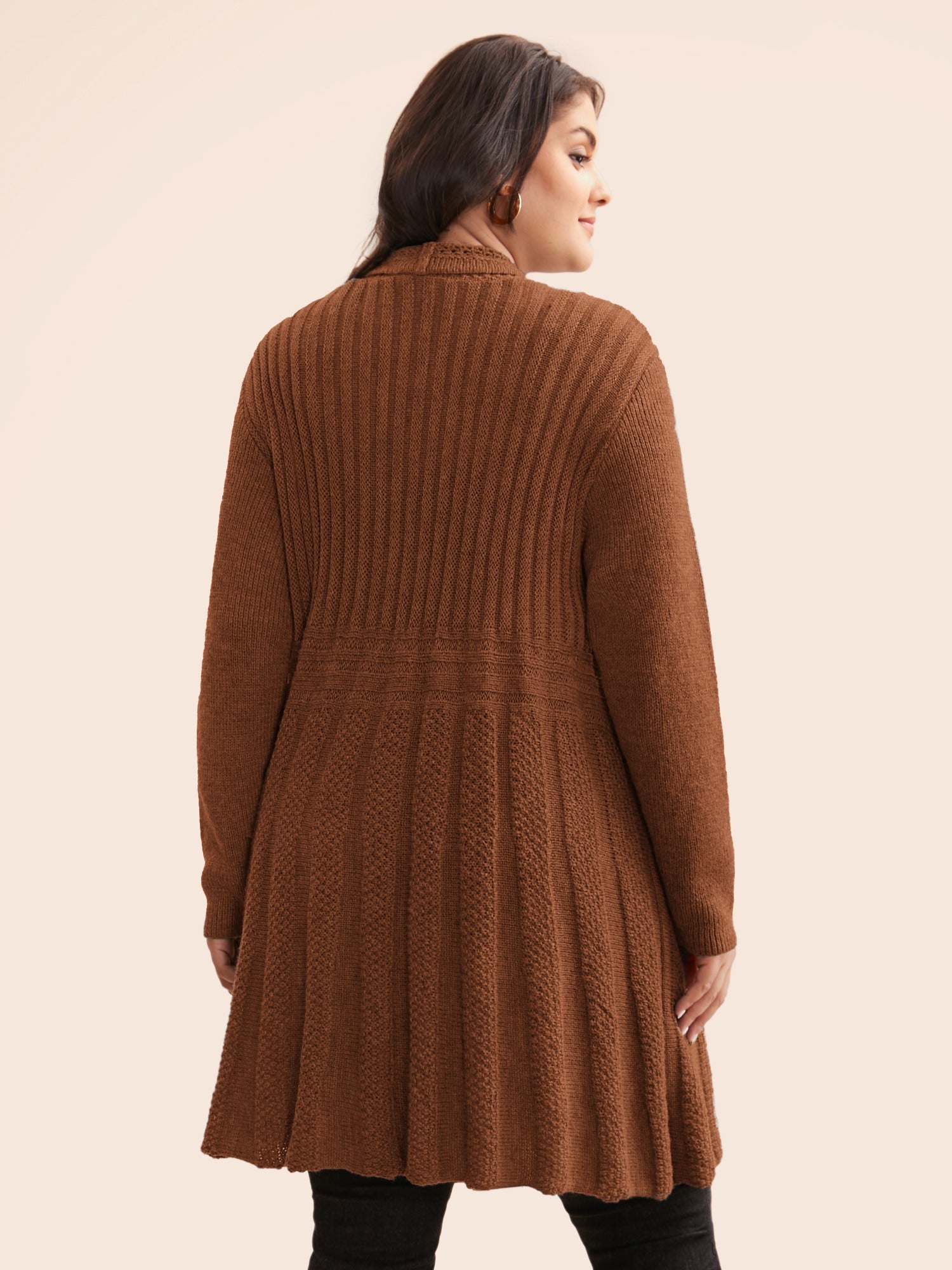Textured Kimono Collar Long Cardigan - Image 46