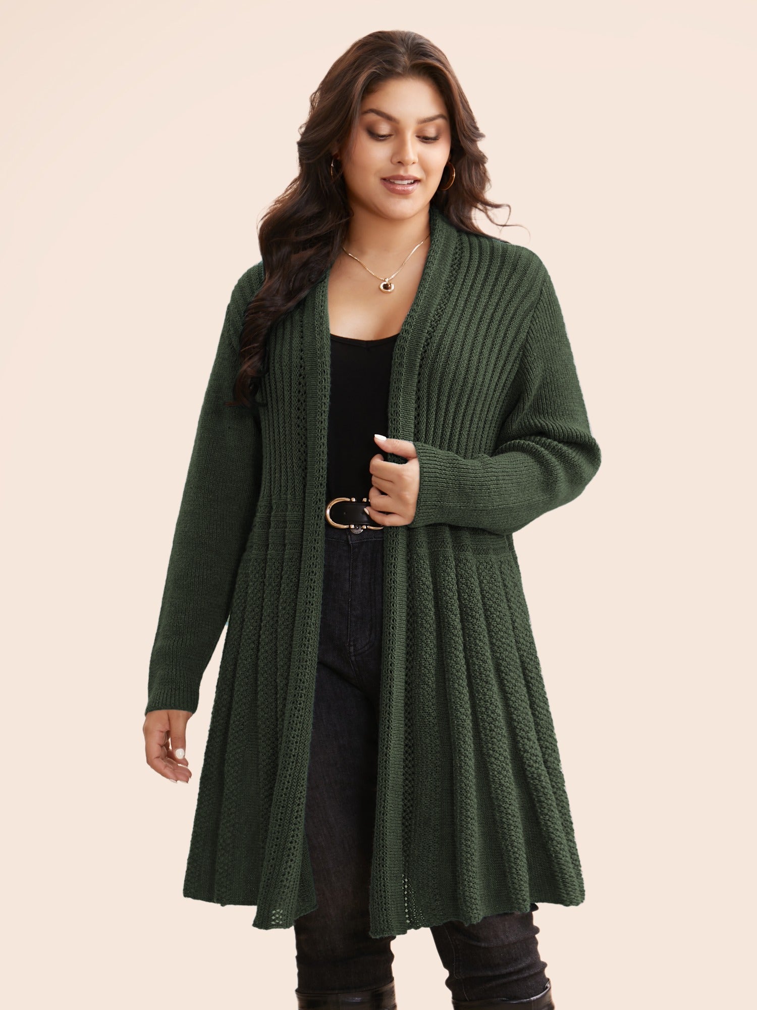 Textured Kimono Collar Long Cardigan - Image 35