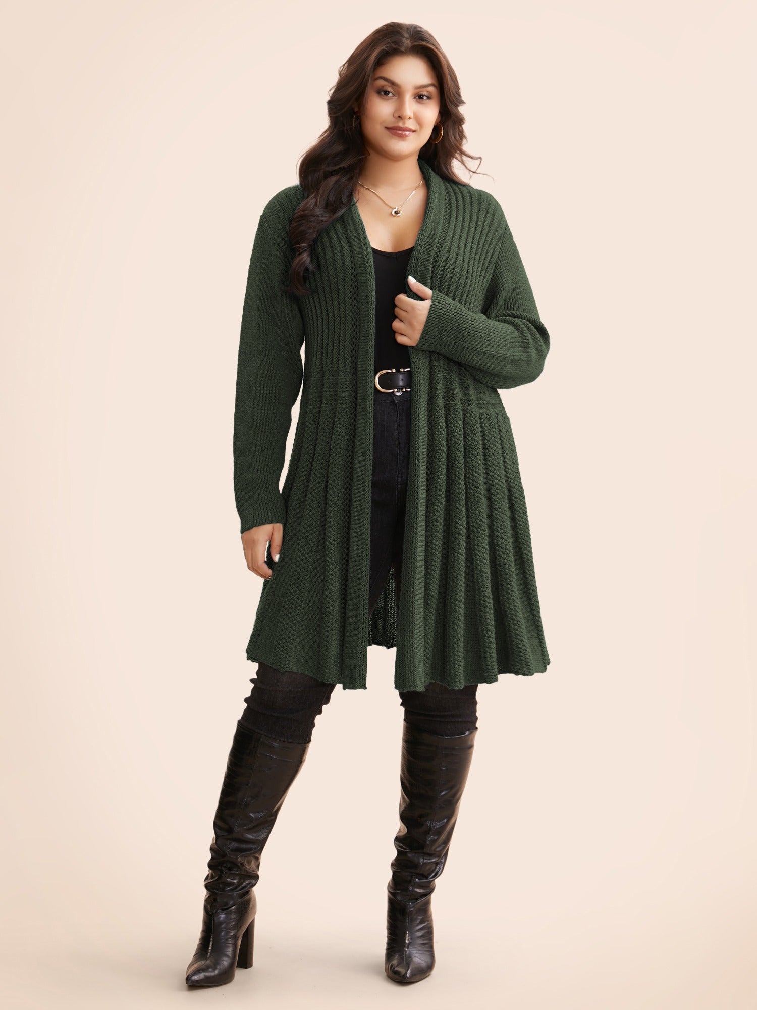 Textured Kimono Collar Long Cardigan - Image 36