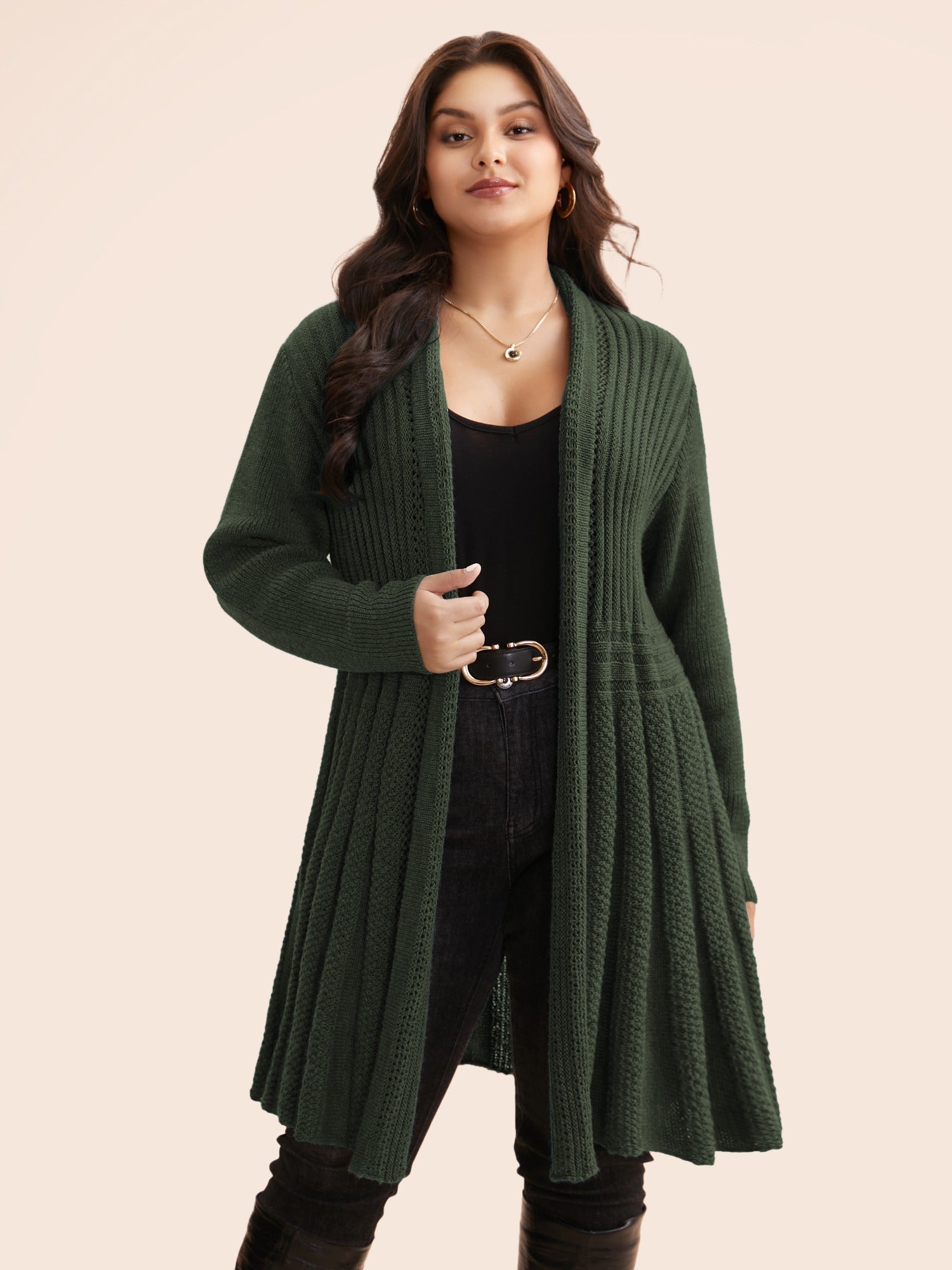 Textured Kimono Collar Long Cardigan - Image 37