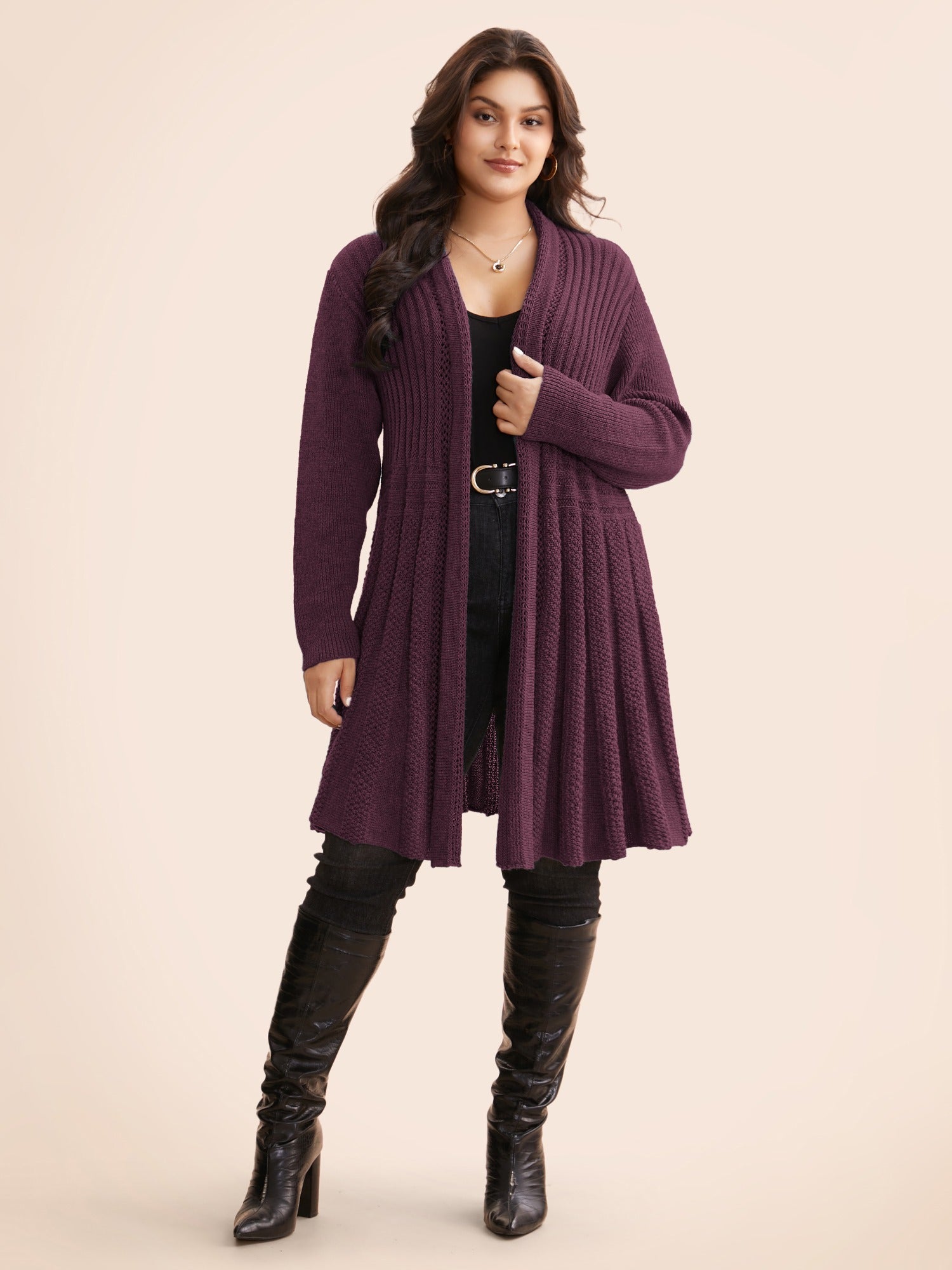 Textured Kimono Collar Long Cardigan - Image 20
