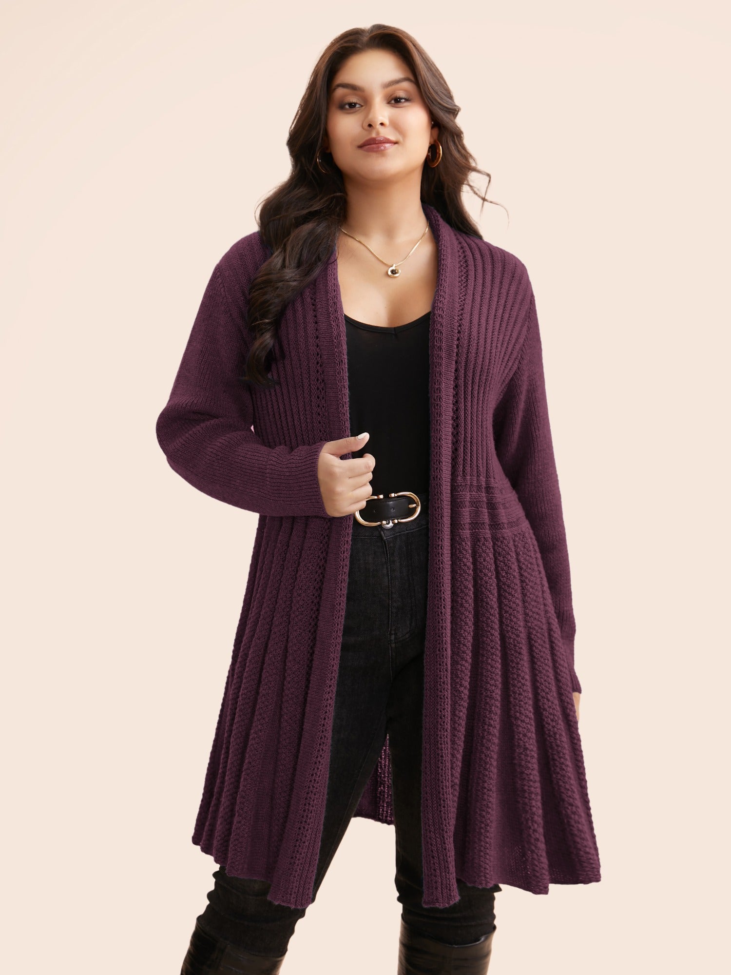 Textured Kimono Collar Long Cardigan - Image 21