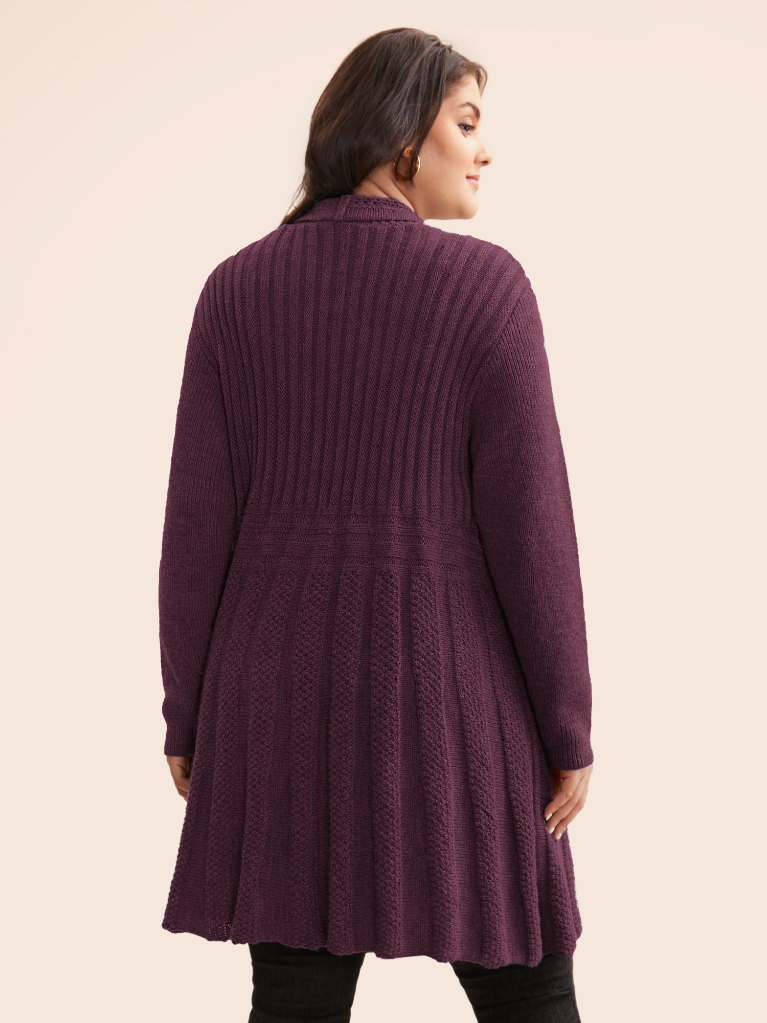 Textured Kimono Collar Long Cardigan - Image 22