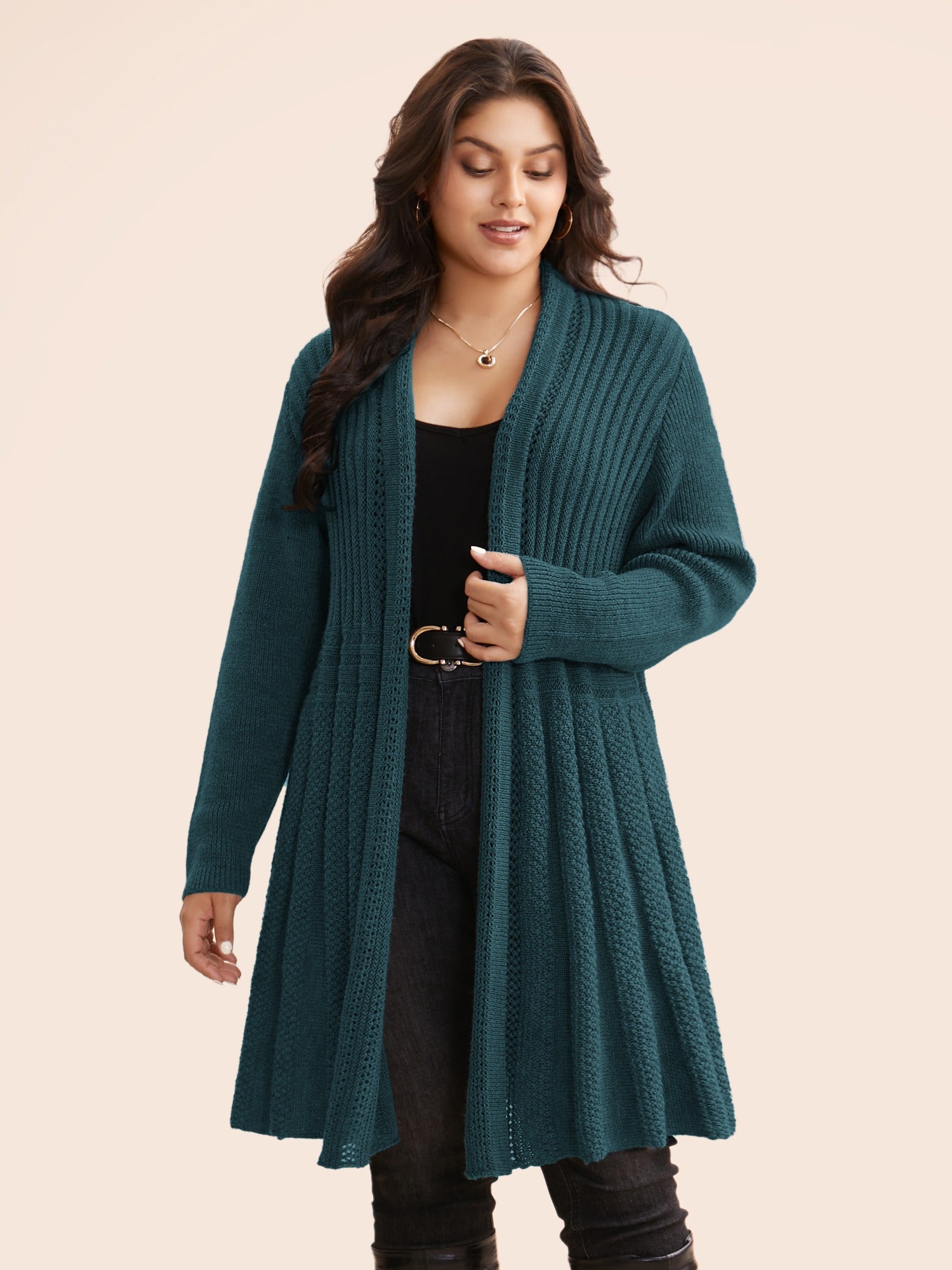 Textured Kimono Collar Long Cardigan - Image 39