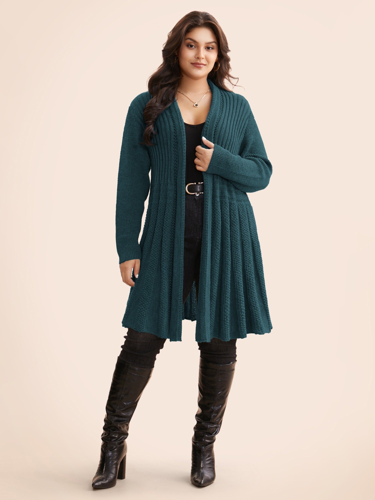 Textured Kimono Collar Long Cardigan - Image 40
