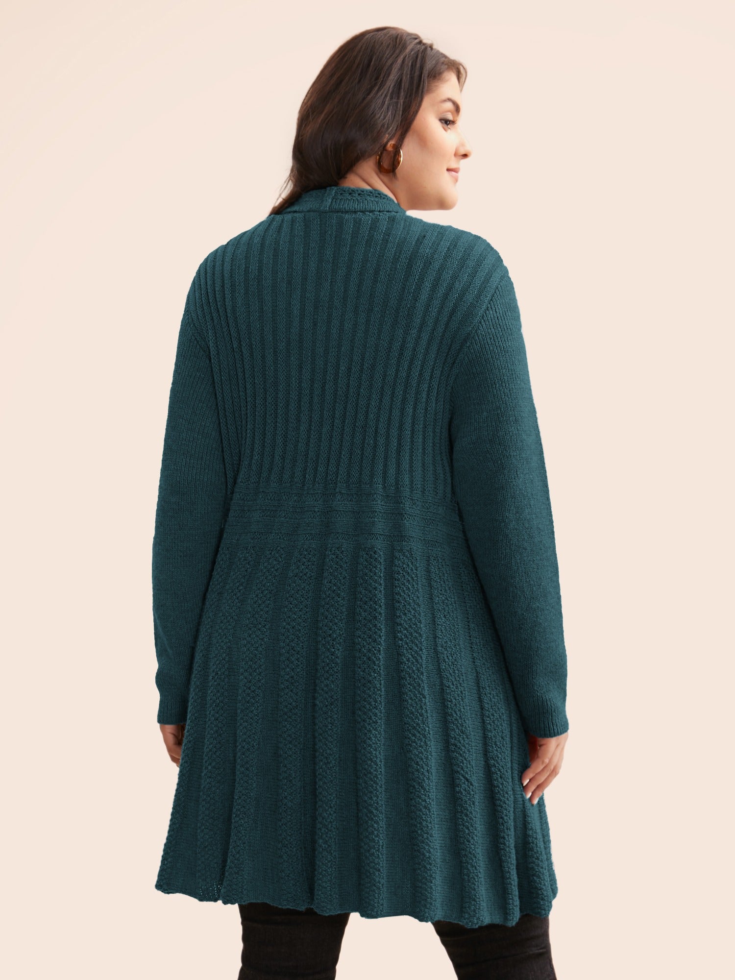 Textured Kimono Collar Long Cardigan - Image 42