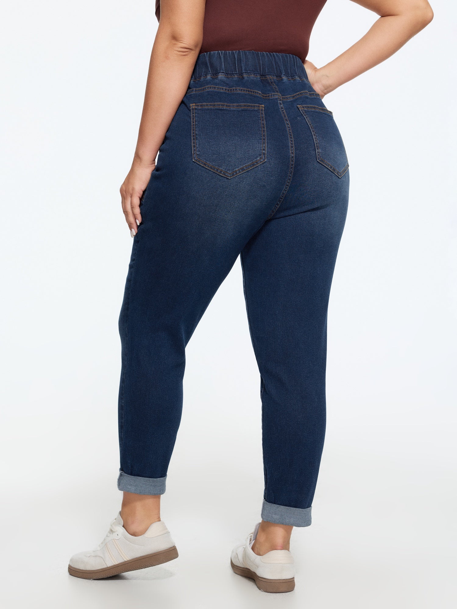 Pull-On Drawstring Folded Hem Boyfriend Jeans - Image 27
