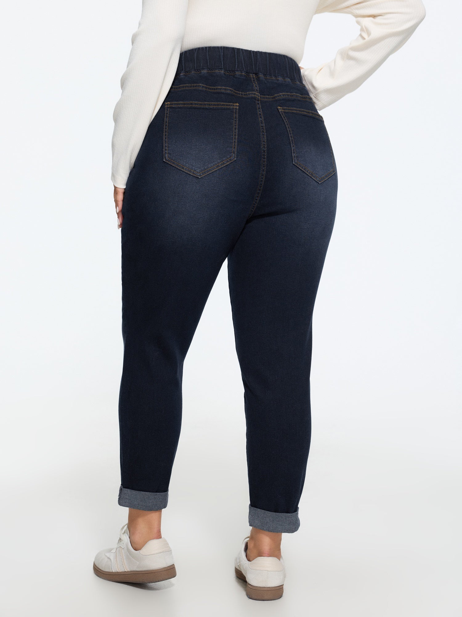 Pull-On Drawstring Folded Hem Boyfriend Jeans - Image 21