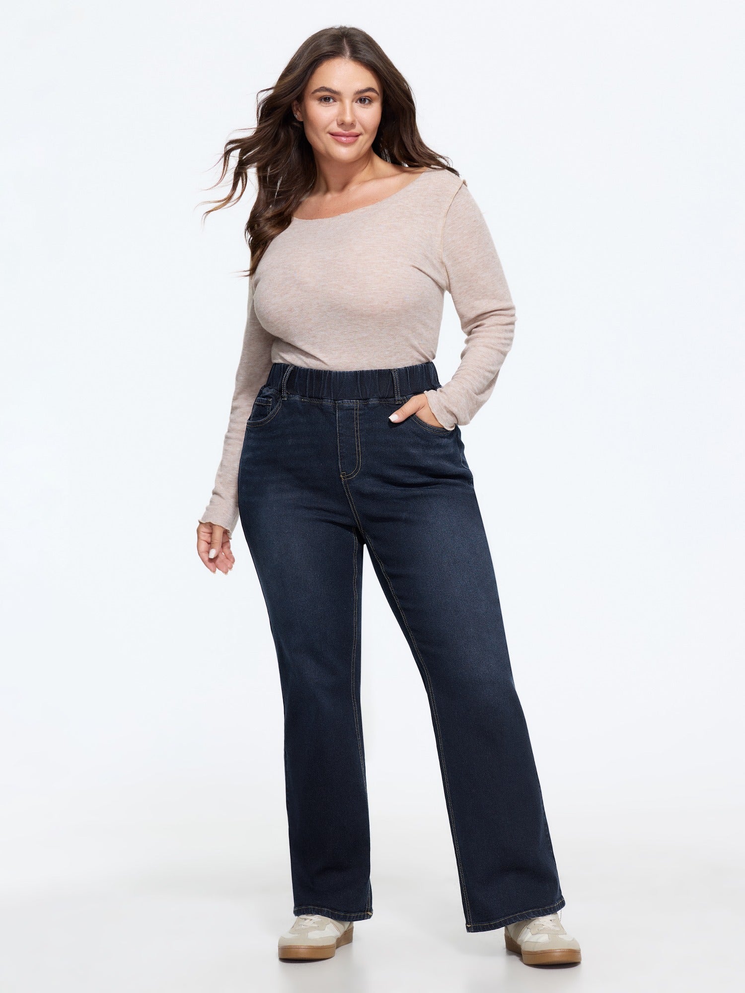 Elastic Waist Stretchy Bootcut Flared Jeans - Image 11