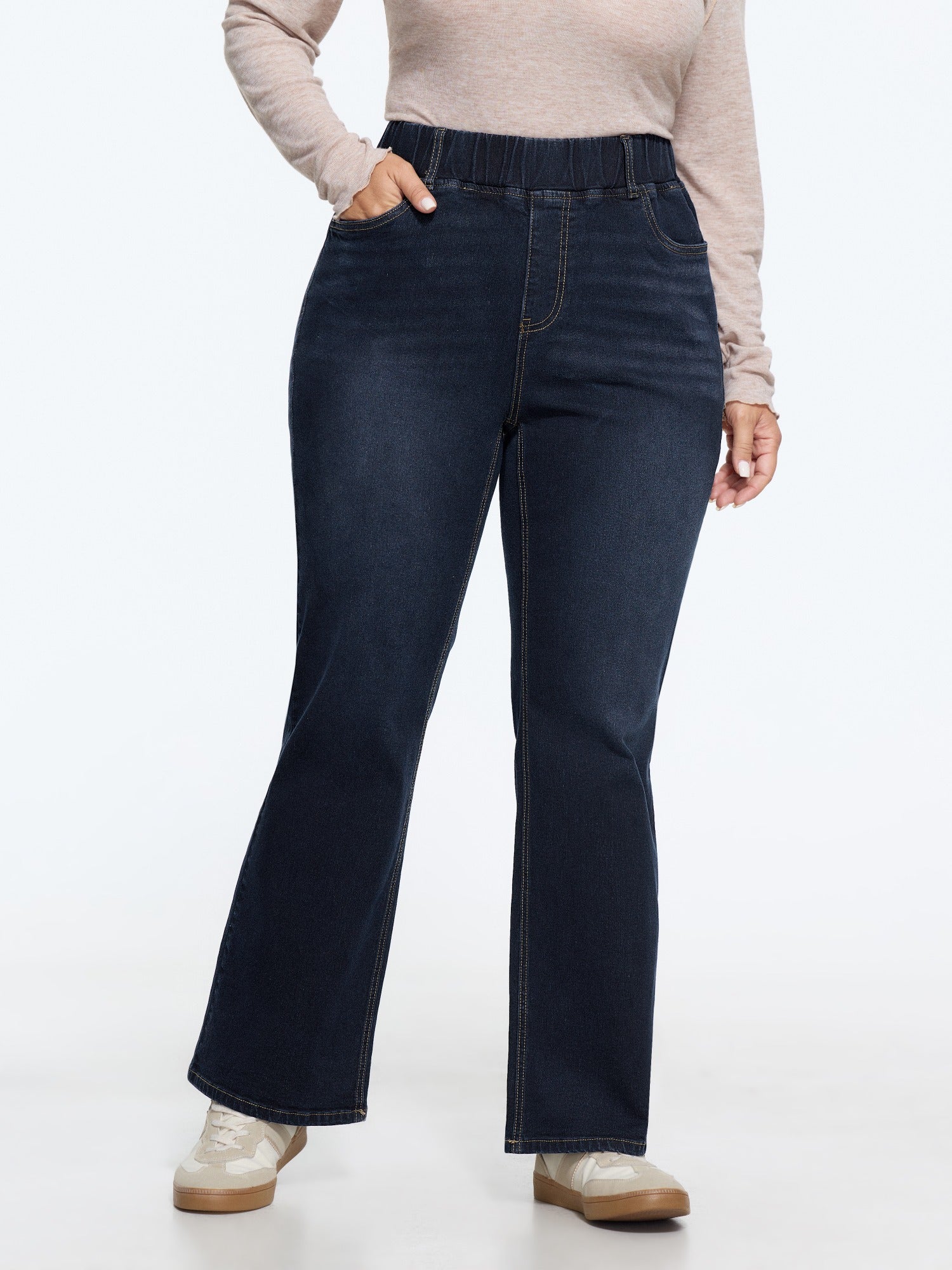 Elastic Waist Stretchy Bootcut Flared Jeans - Image 12