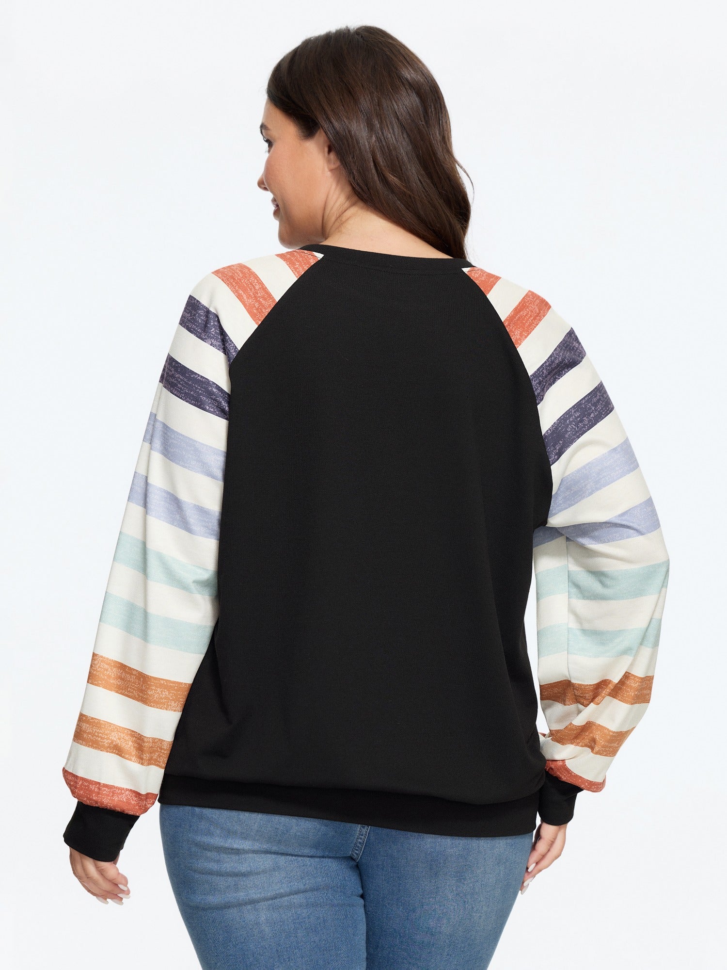 Supersoft Colorful Striped Sleeve Criss‑Cross Stitch Sweatshirt - Image 16