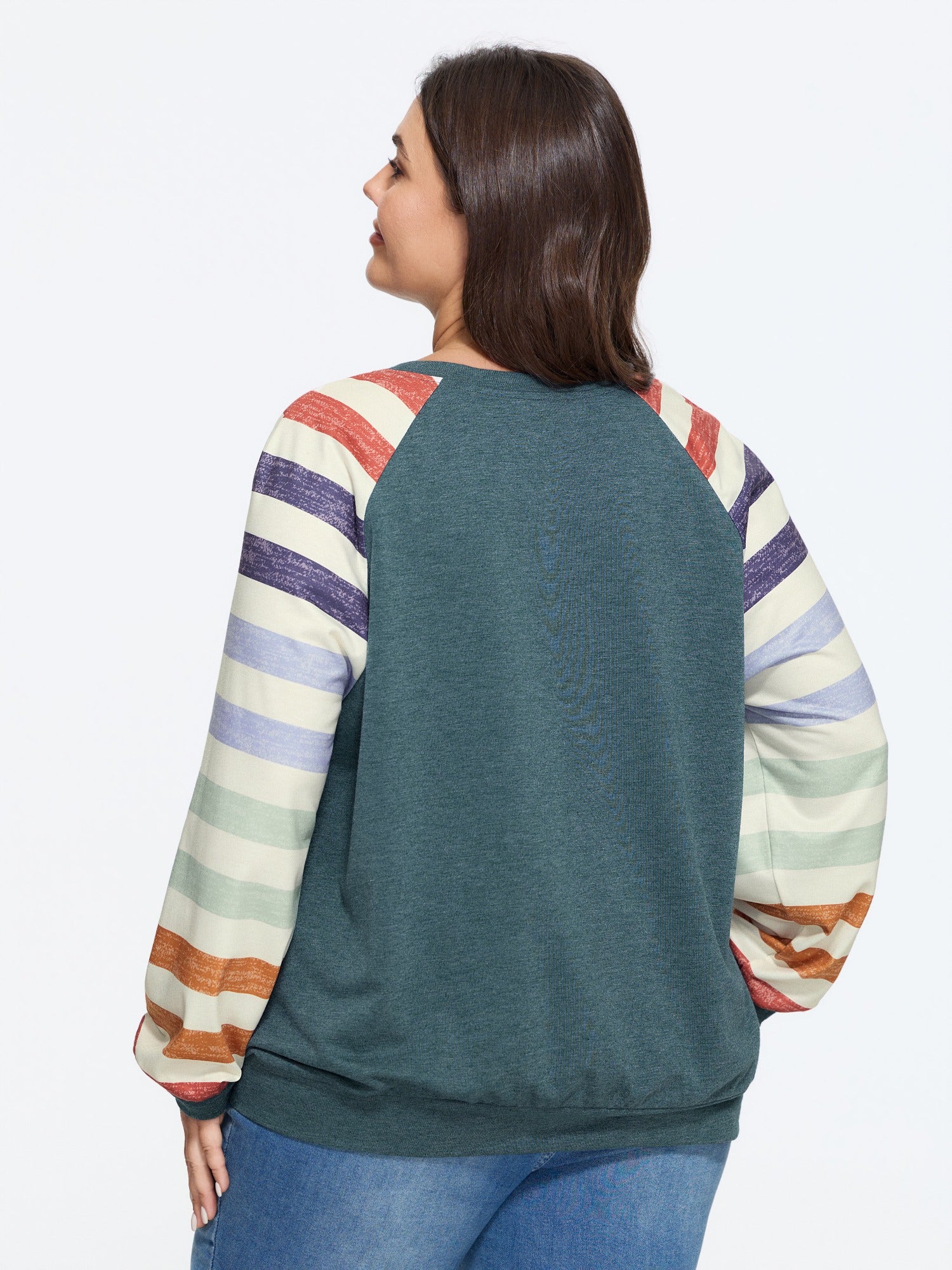 Supersoft Colorful Striped Sleeve Criss‑Cross Stitch Sweatshirt - Image 11