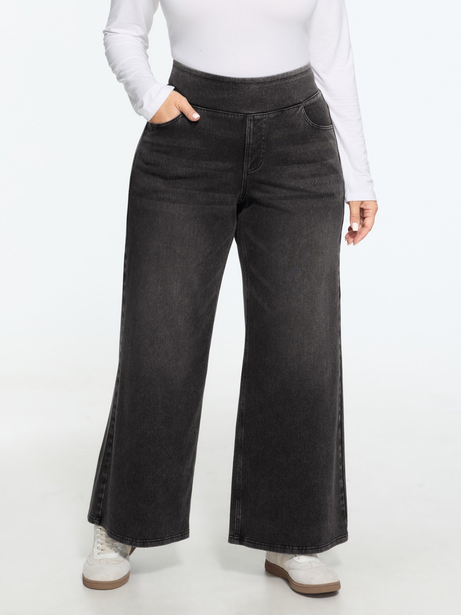 Stretchy Pull-On Wide-Leg Knit Jeans - Image 29