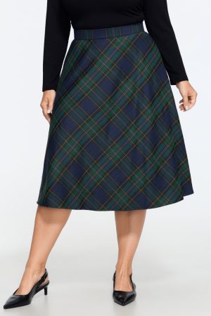 Tartan Plaid Elastic Waist Midi Skirt