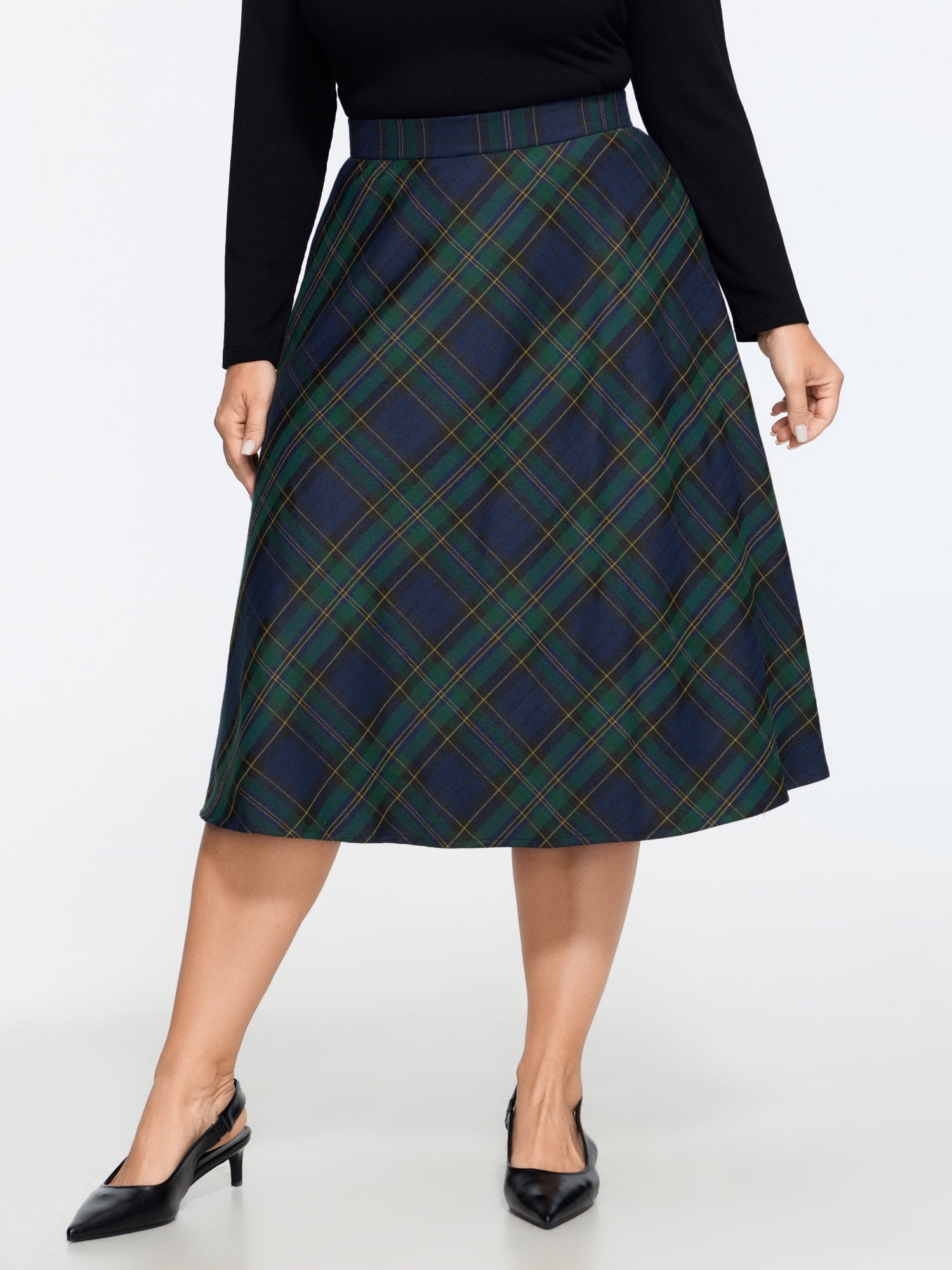 Tartan Plaid Elastic Waist Midi Skirt