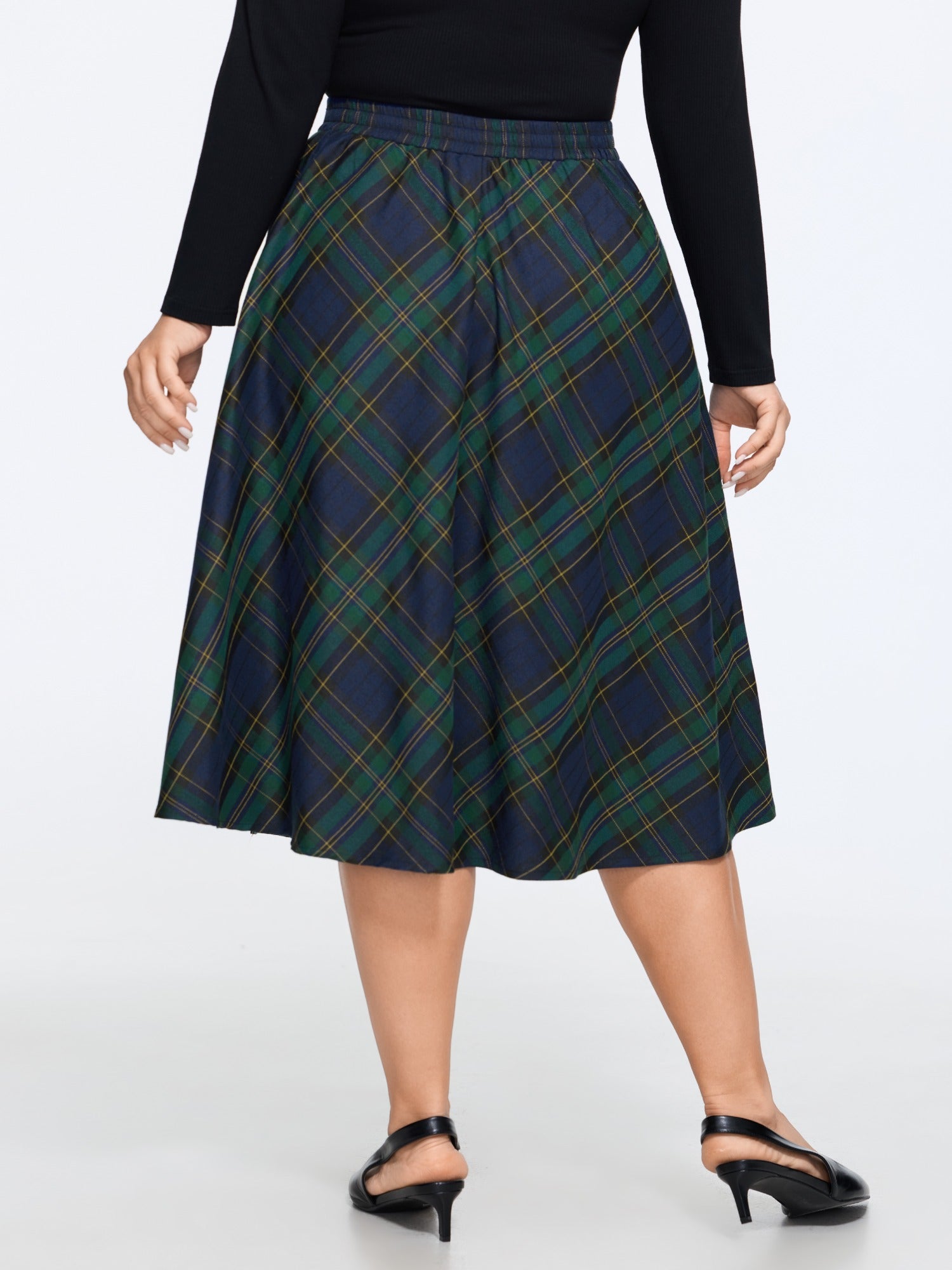 Tartan Plaid Elastic Waist Midi Skirt - Image 3