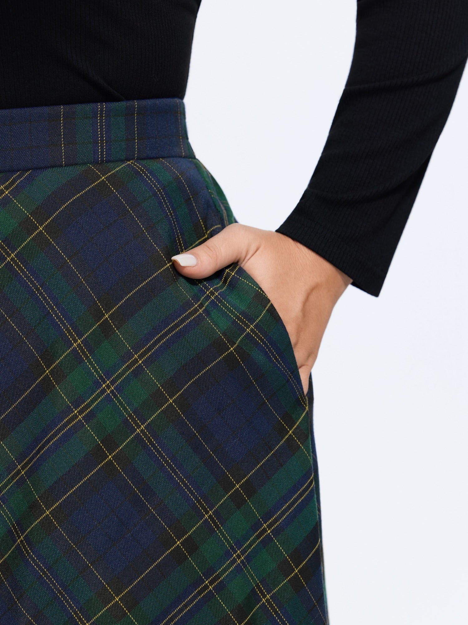 Tartan Plaid Elastic Waist Midi Skirt - Image 4