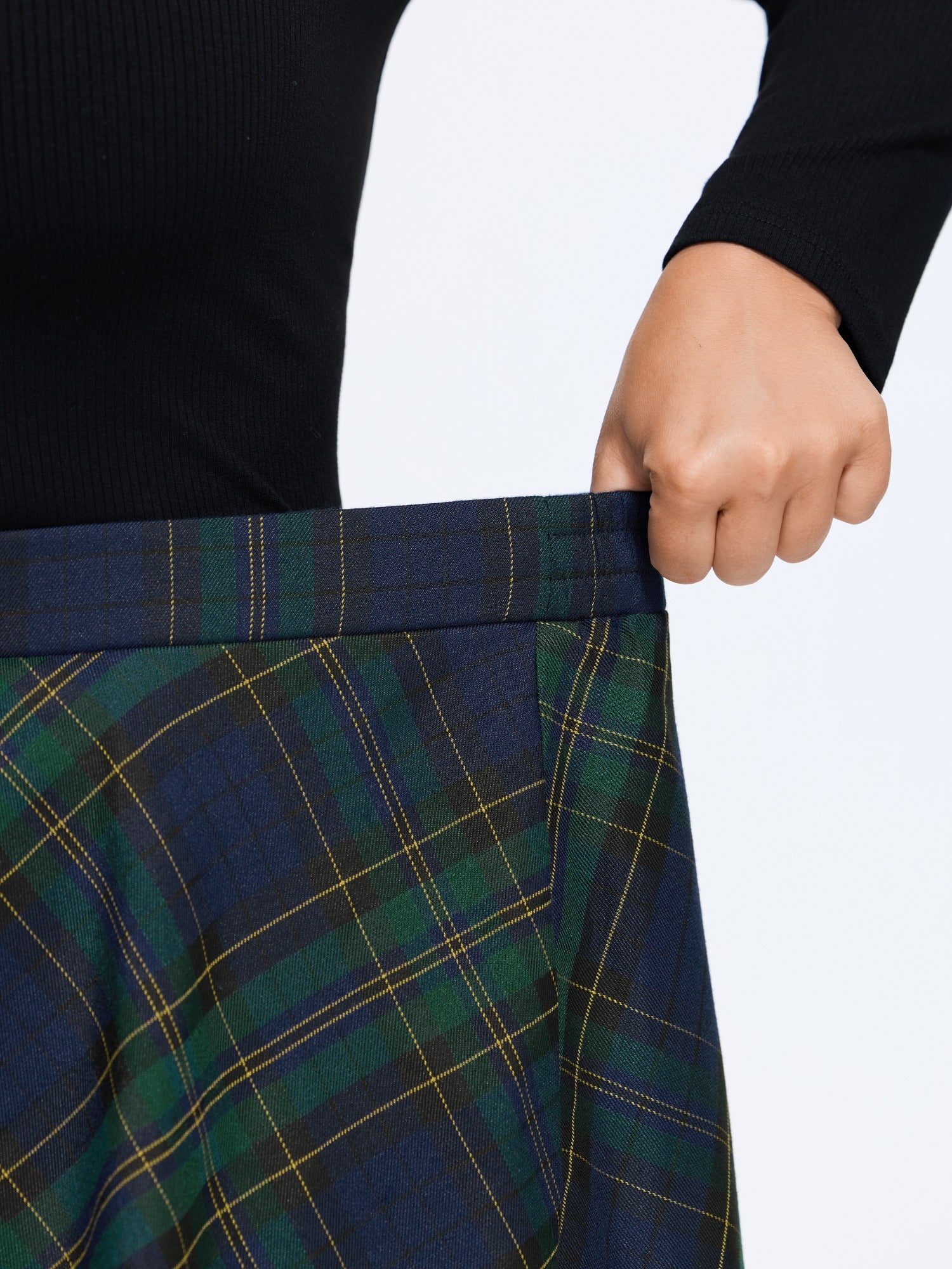 Tartan Plaid Elastic Waist Midi Skirt - Image 5
