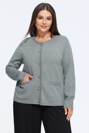 Supersoft Braided Trim Gold Button Cardigan