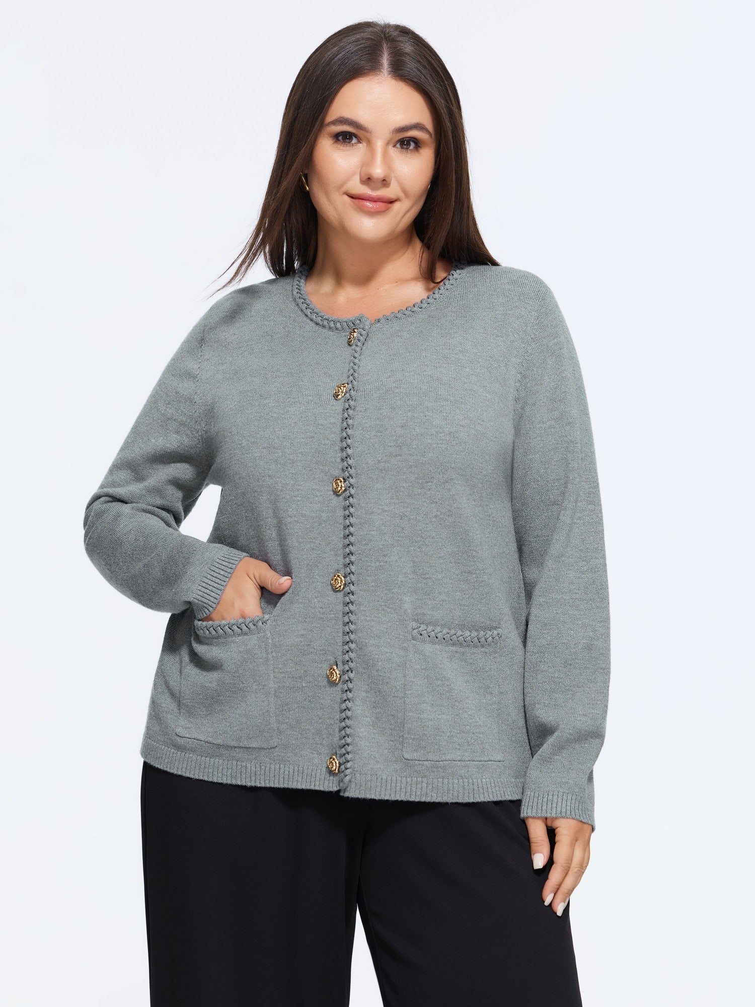 Supersoft Braided Trim Gold Button Cardigan