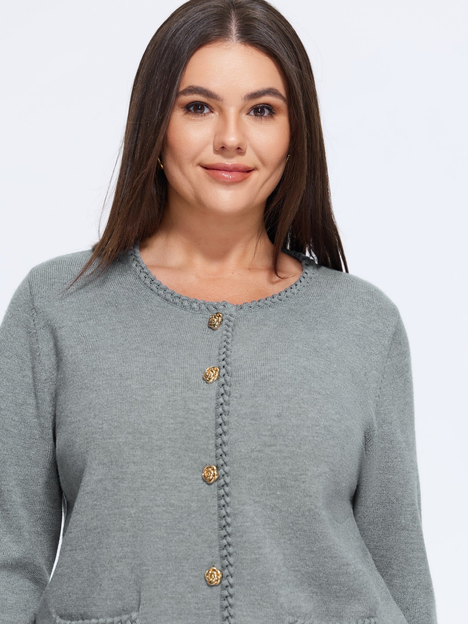 Supersoft Braided Trim Gold Button Cardigan - Image 2