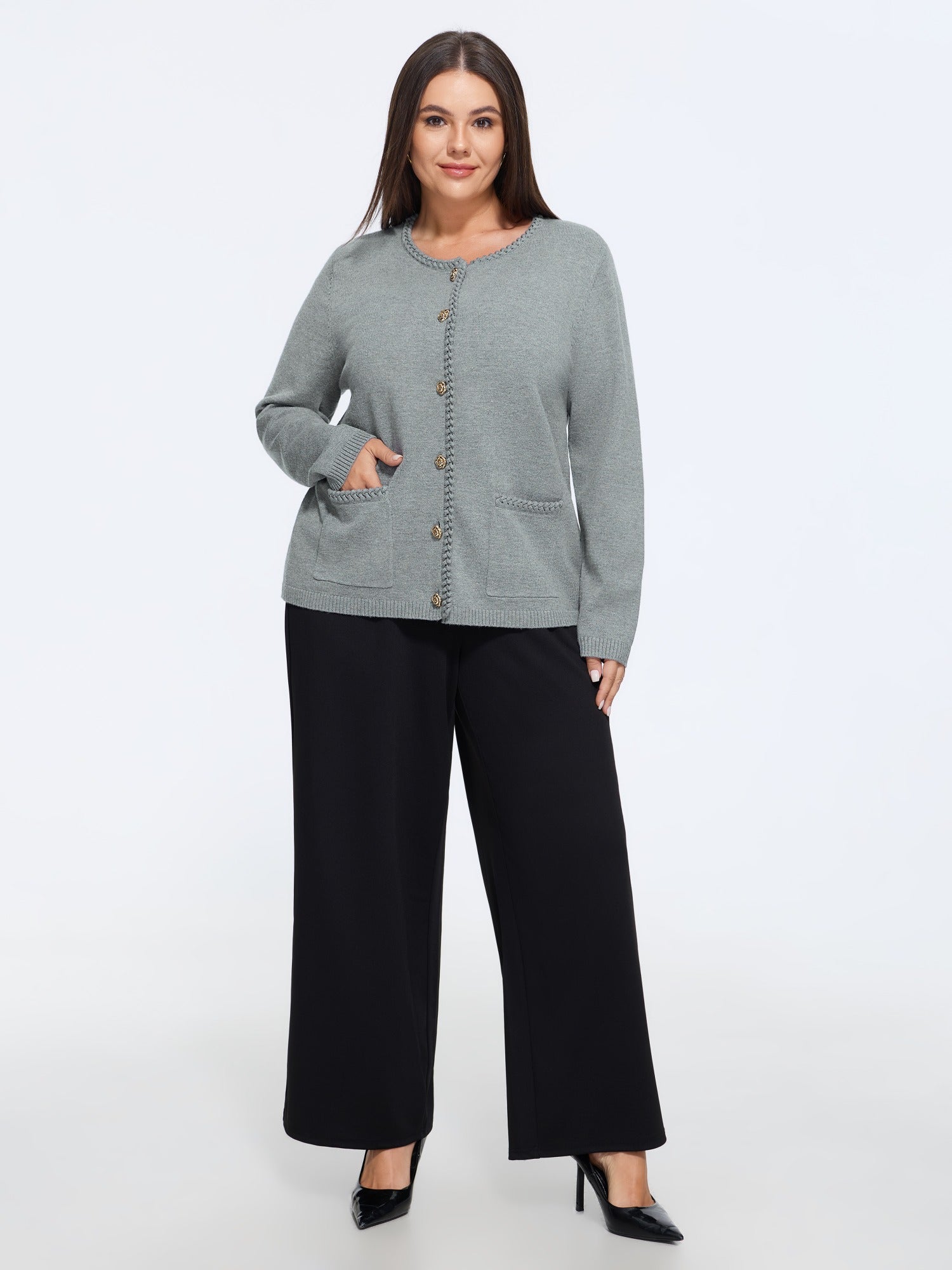 Supersoft Braided Trim Gold Button Cardigan - Image 4