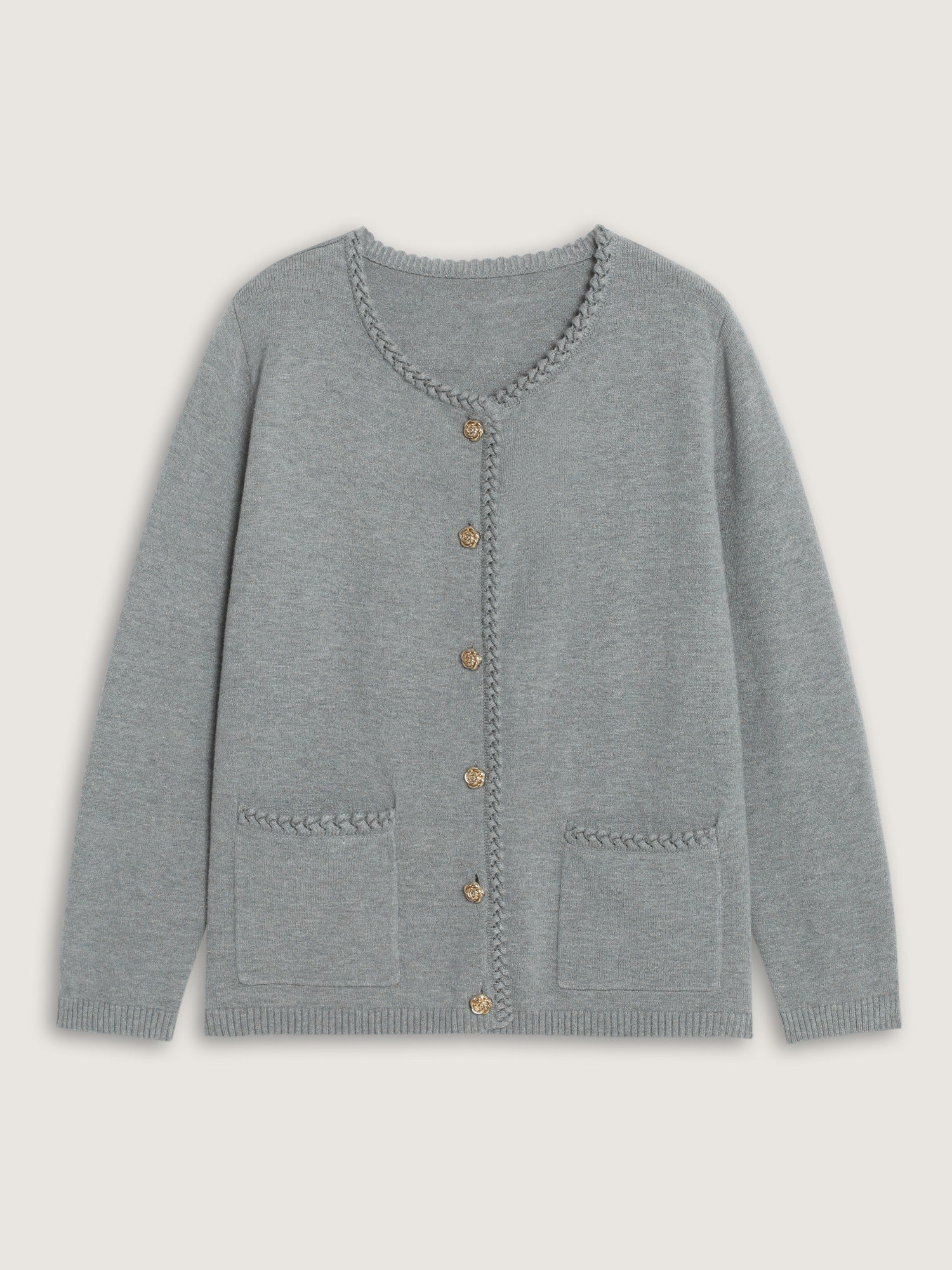 Supersoft Braided Trim Gold Button Cardigan - Image 9