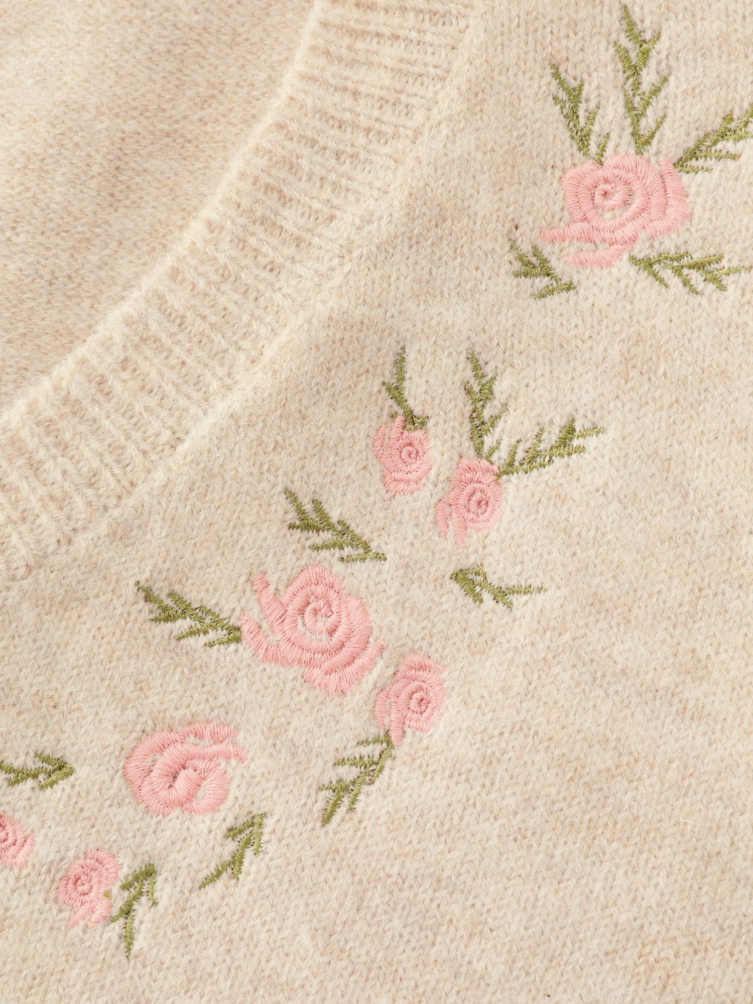 Floral Embroidered V Neck Long Sleeve Pullover - Image 5