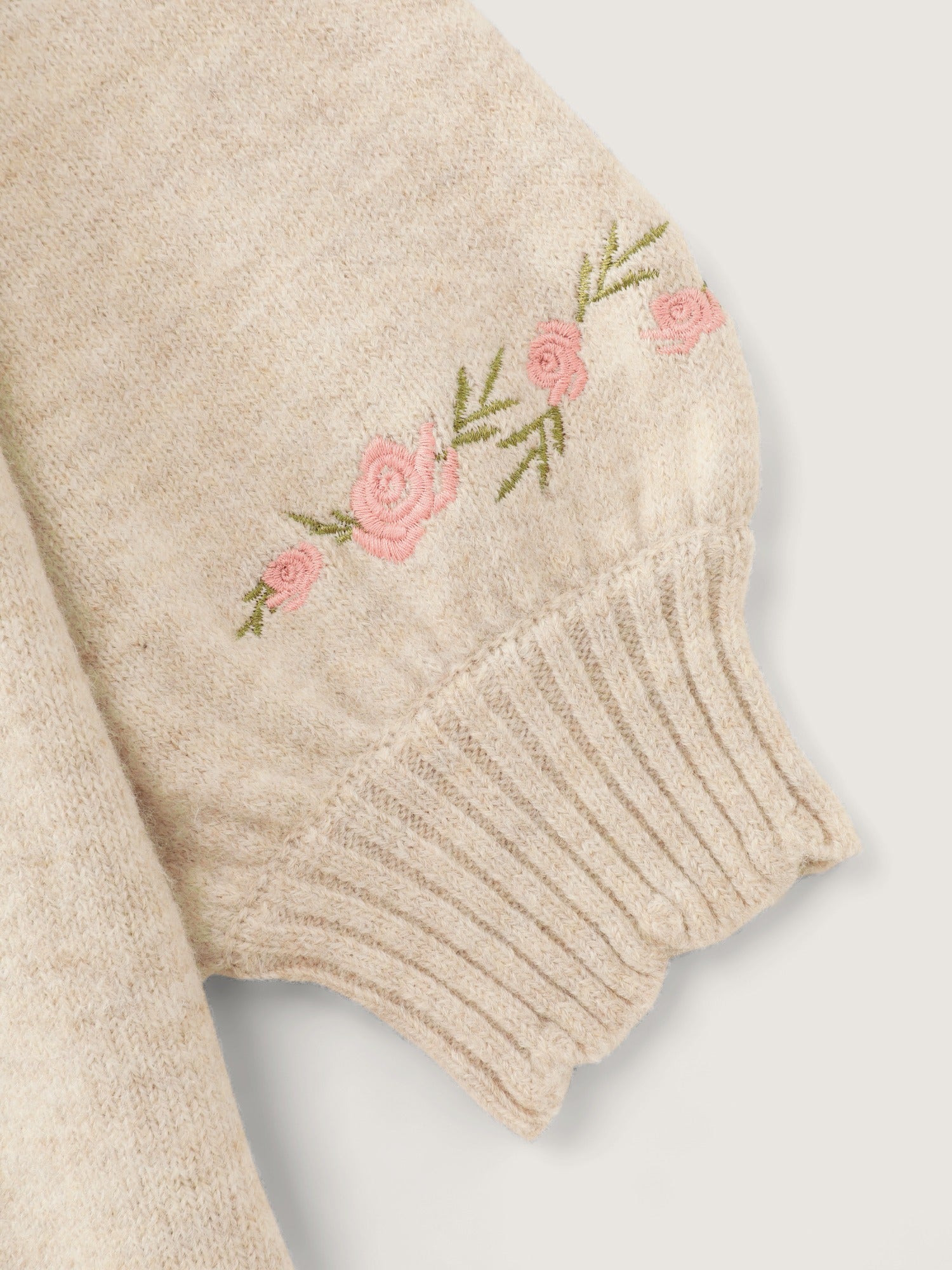 Floral Embroidered V Neck Long Sleeve Pullover - Image 6