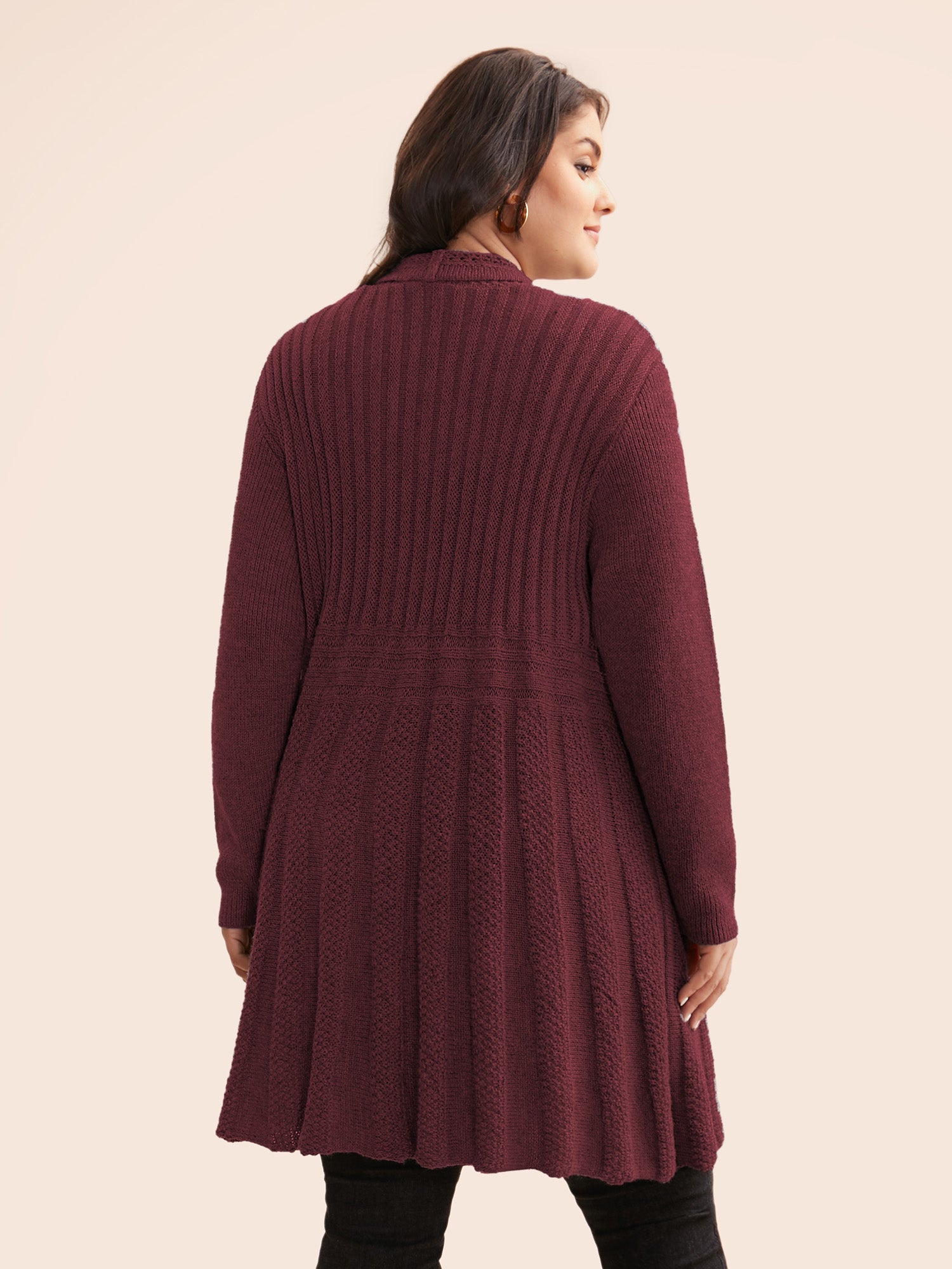 Textured Kimono Collar Long Cardigan - Image 32