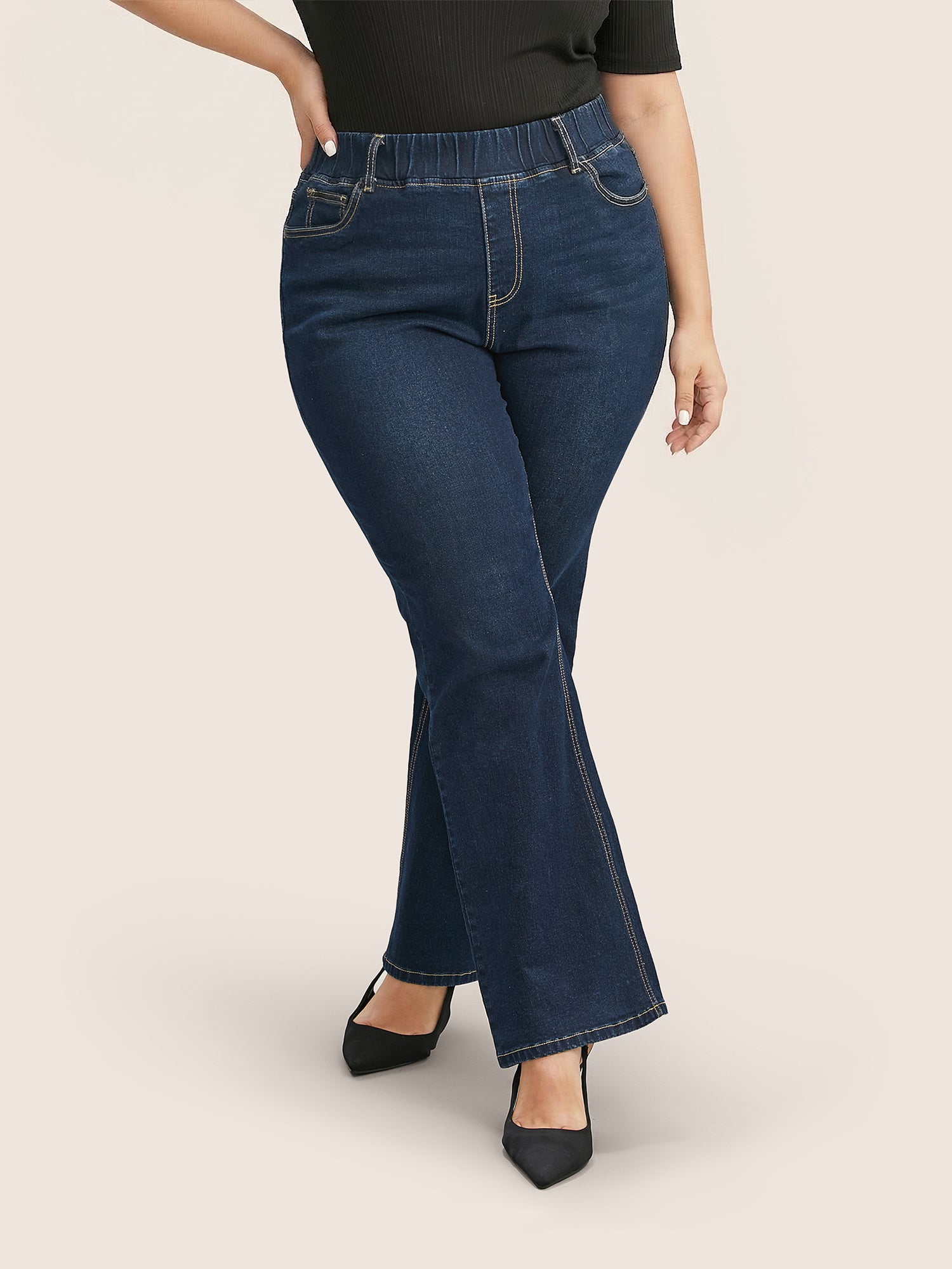 Elastic Waist Stretchy Bootcut Flared Jeans - Image 5