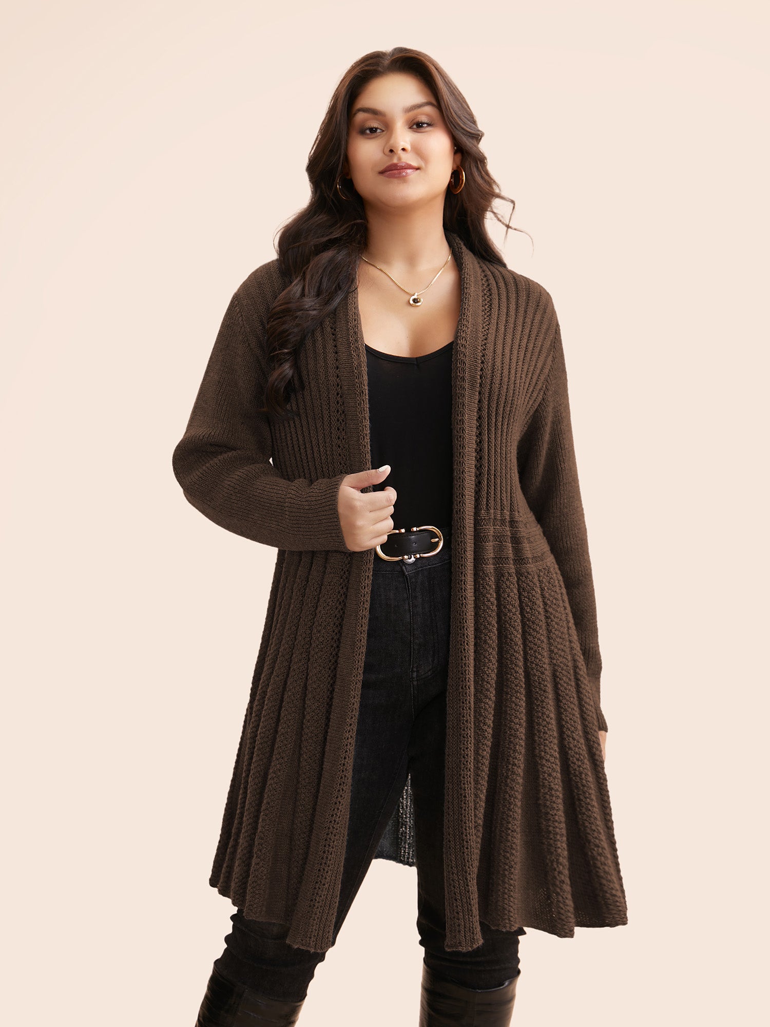 Textured Kimono Collar Long Cardigan - Image 23