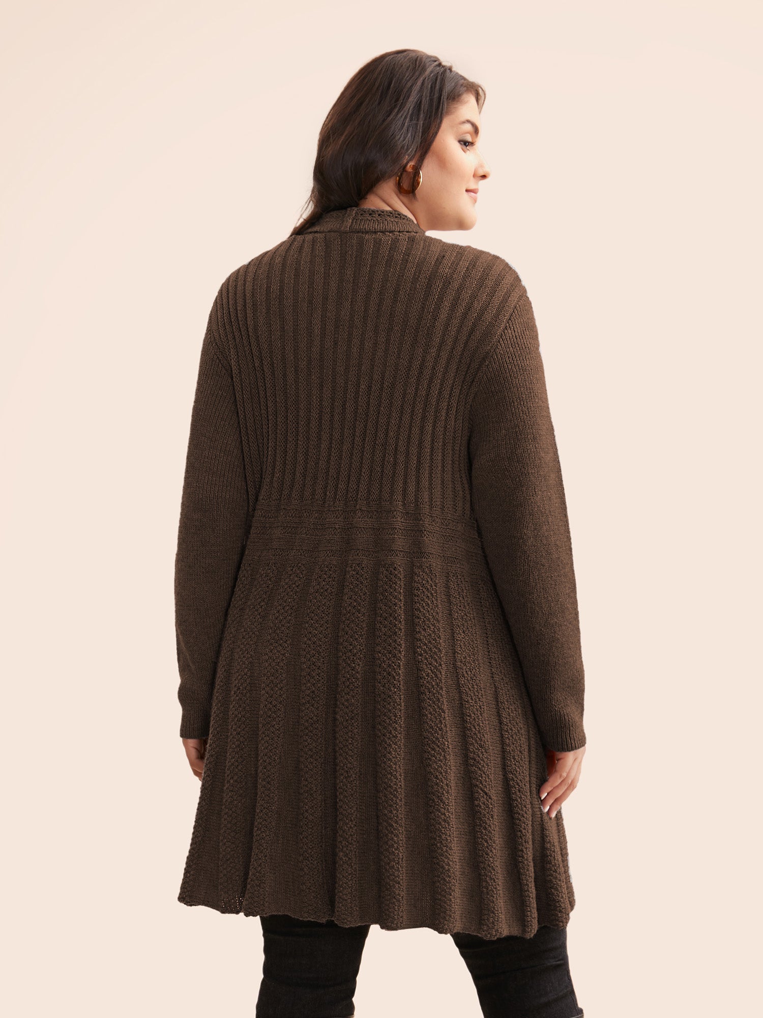 Textured Kimono Collar Long Cardigan - Image 24