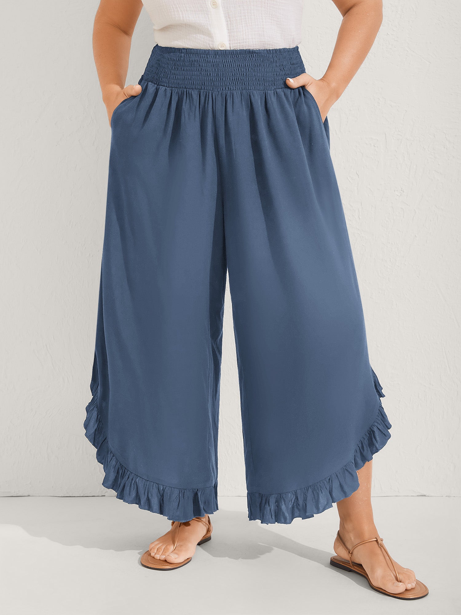 Ruffled Curvy Hem Wide-Leg Pants - Image 24