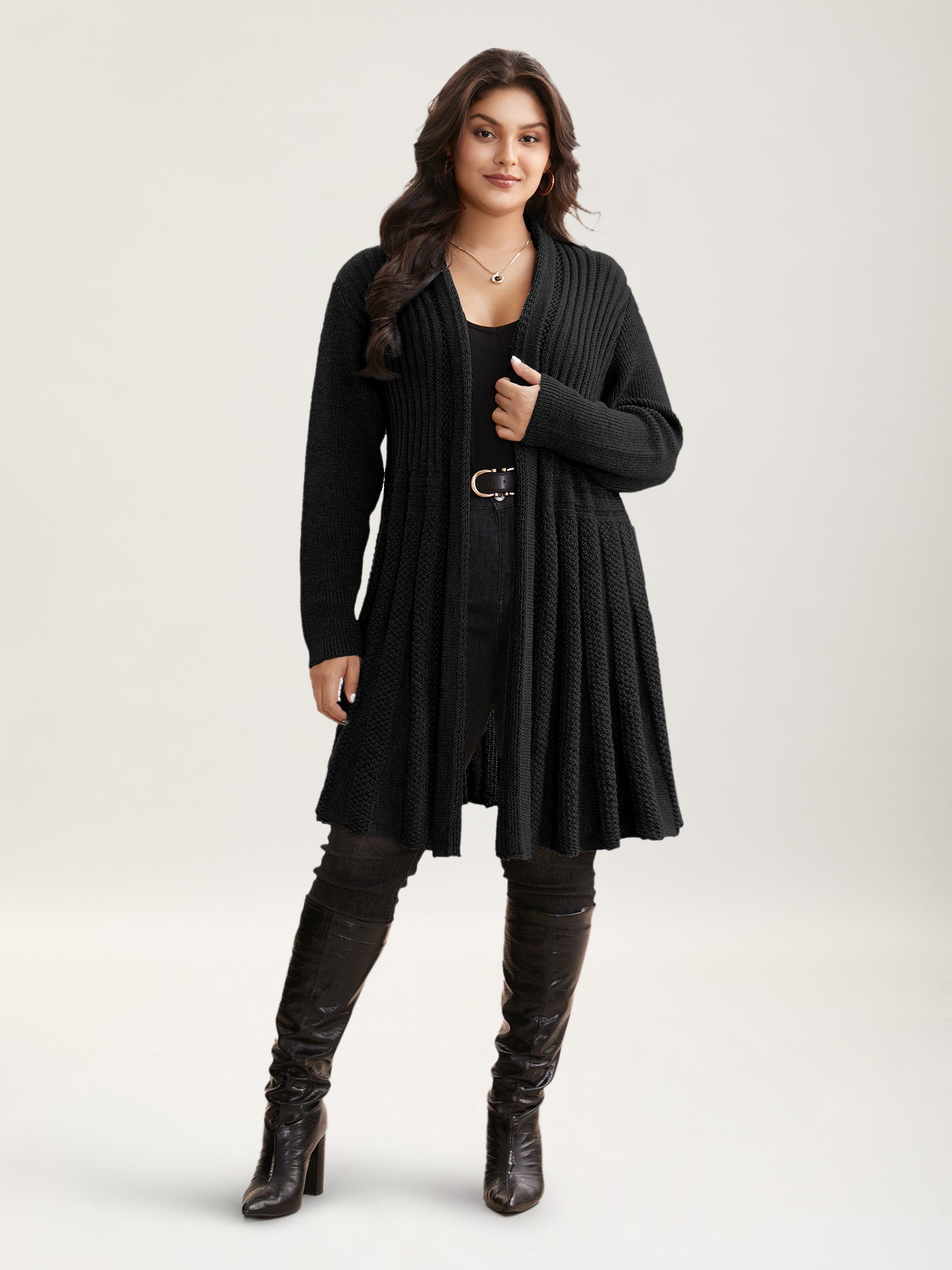 Textured Kimono Collar Long Cardigan - Image 2