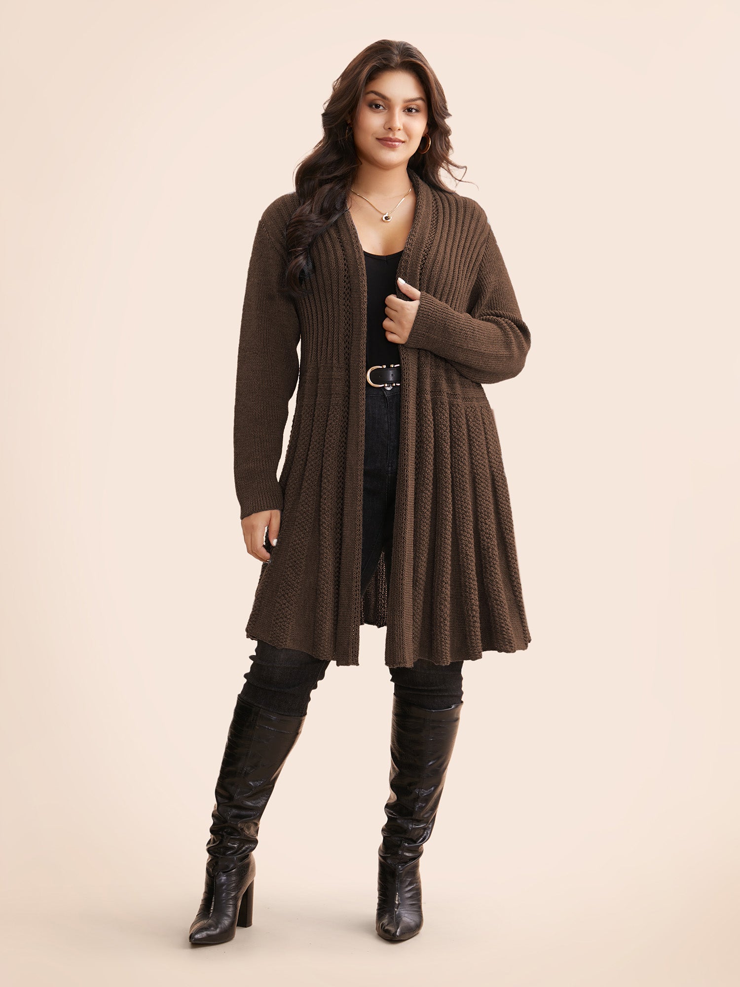 Textured Kimono Collar Long Cardigan - Image 26